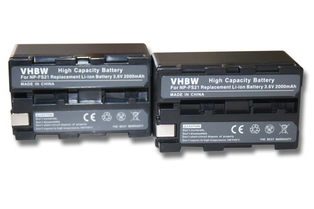 2x Batería reemplaza Sony NP-FM11, NP-FS10, NP-F11, NP-FM10, NP-F10 para videocámara - 2000 mAh, 3,6 V
