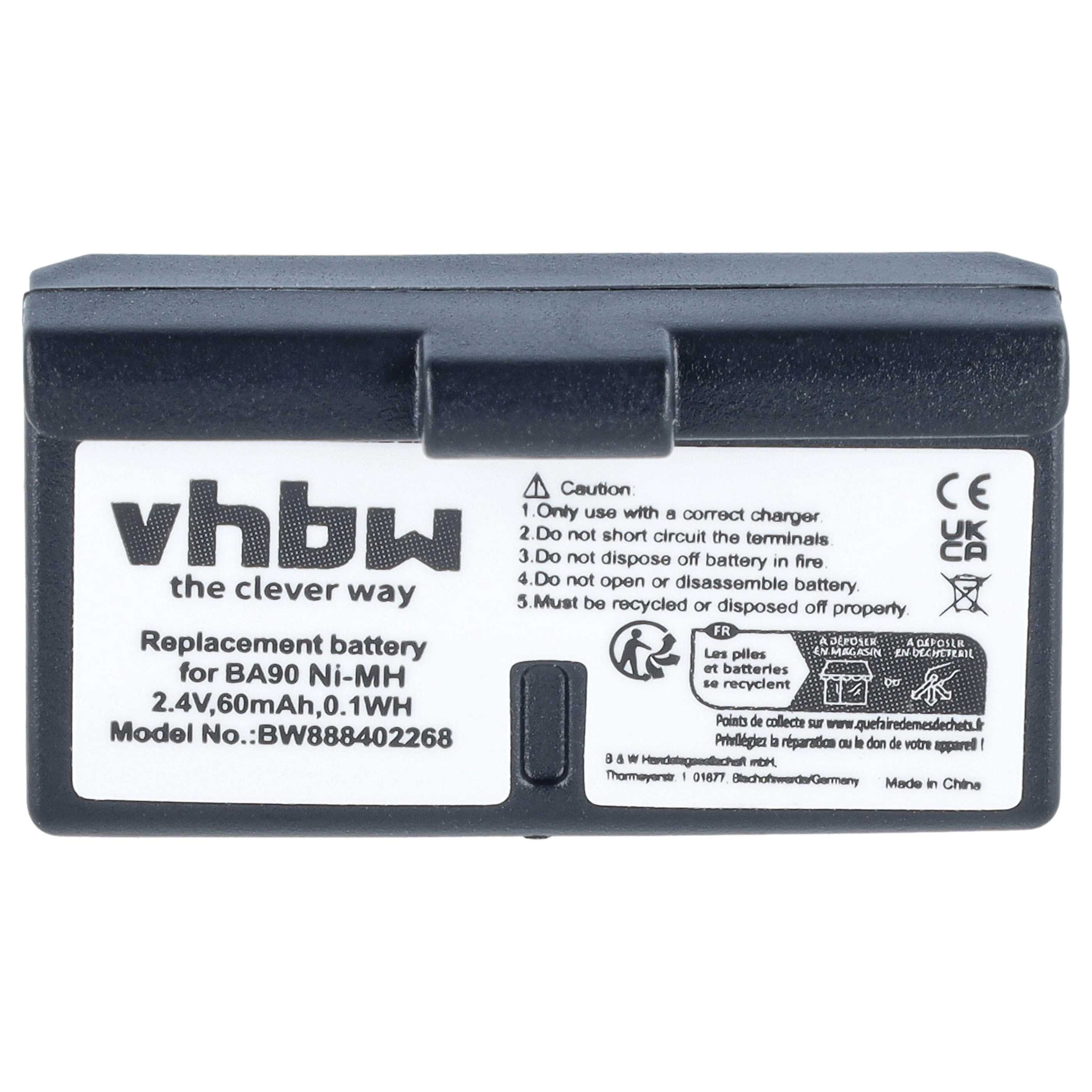 Batterie (5 pcs.) remplace Sennheiser BA90, E90, E180 casque audio Sennheiser - 60mAh 2,4V NiMH