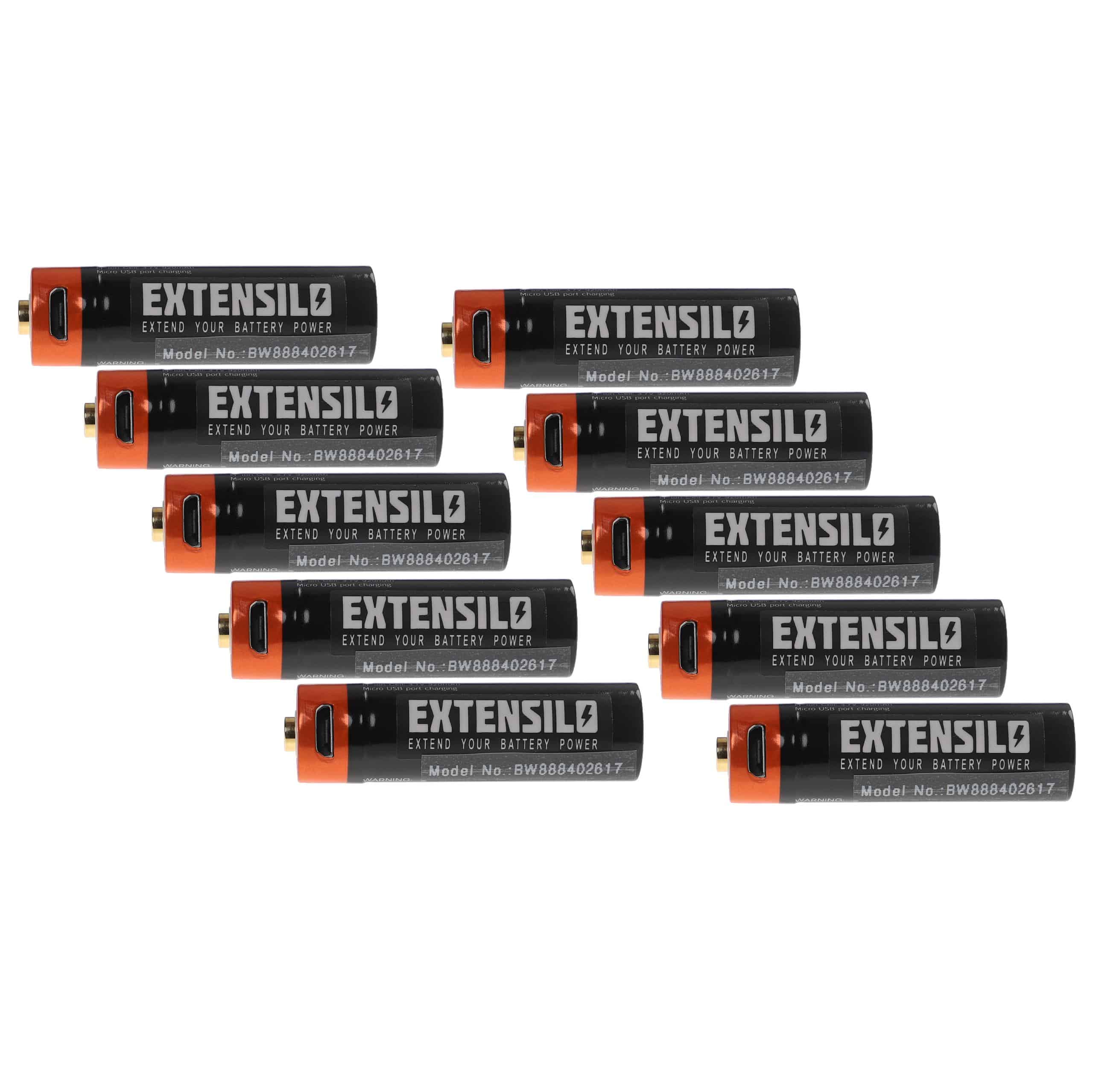 EXTENSILO 10x Piles rechargeables AA mignon (AA) - Avec prise micro-USB, 920 mAh, 1,5 V, Li-ion
