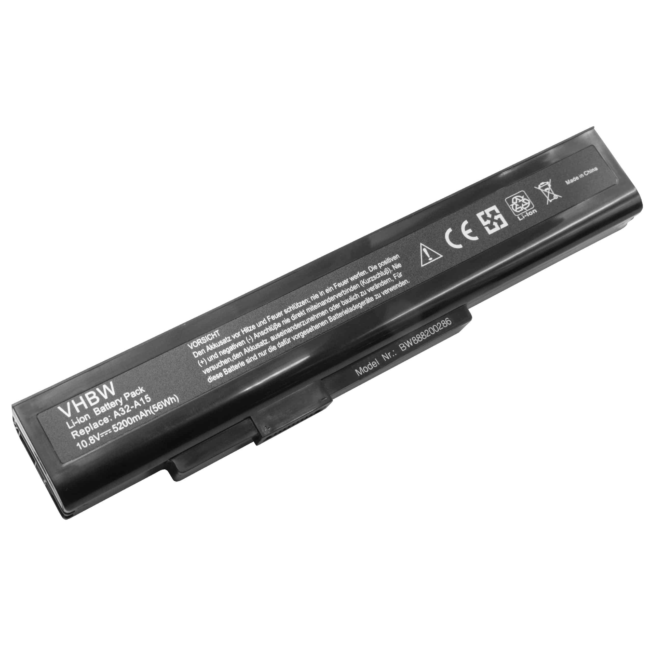Batterie remplace Medion A32-A15, A41-A15, A42-A15 pour ordinateur portable - 5200mAh 10,8V Li-ion, noir