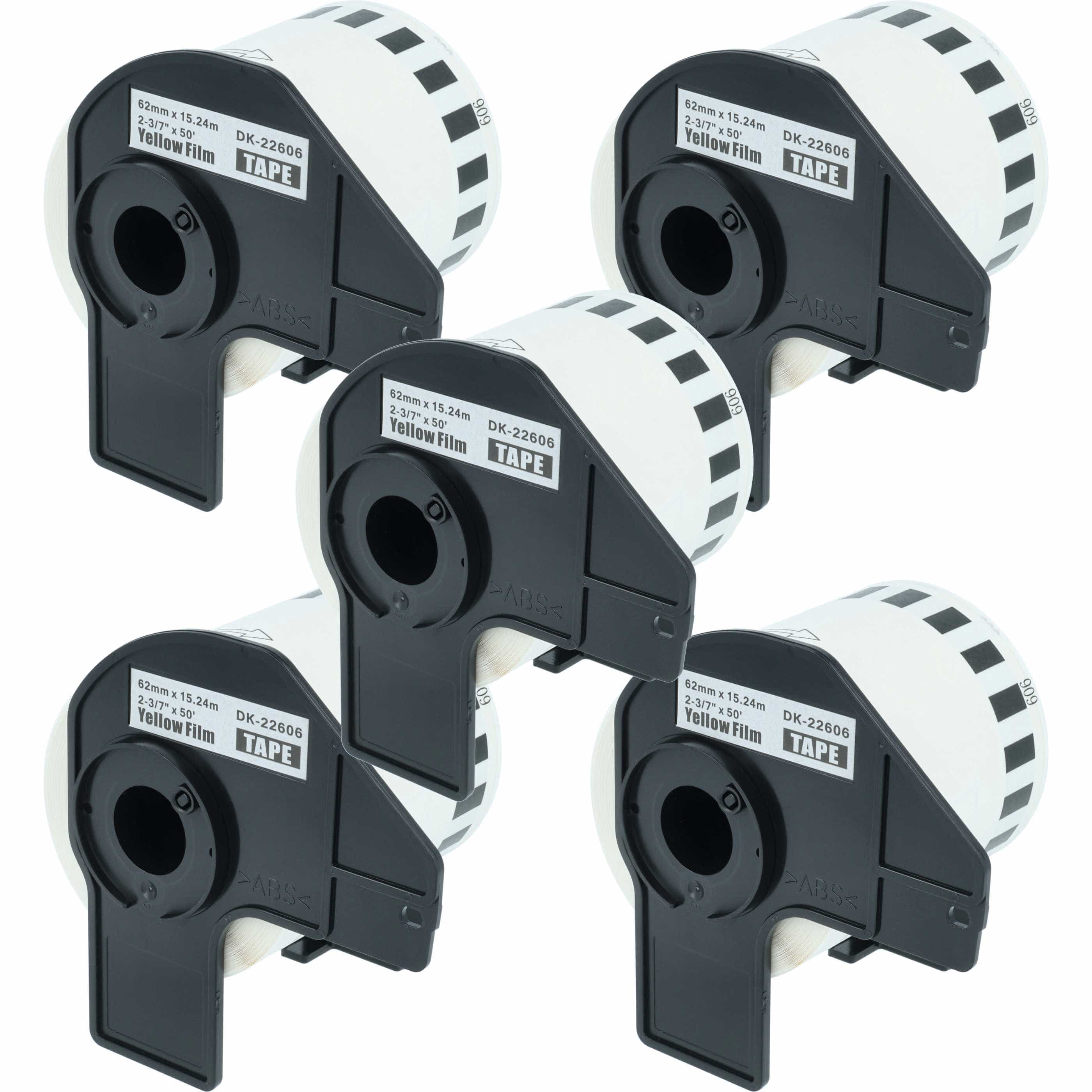5x Label Roll replaces Brother DK-22606 Labeller - Premium 62 mm x 15.24 m + Holder