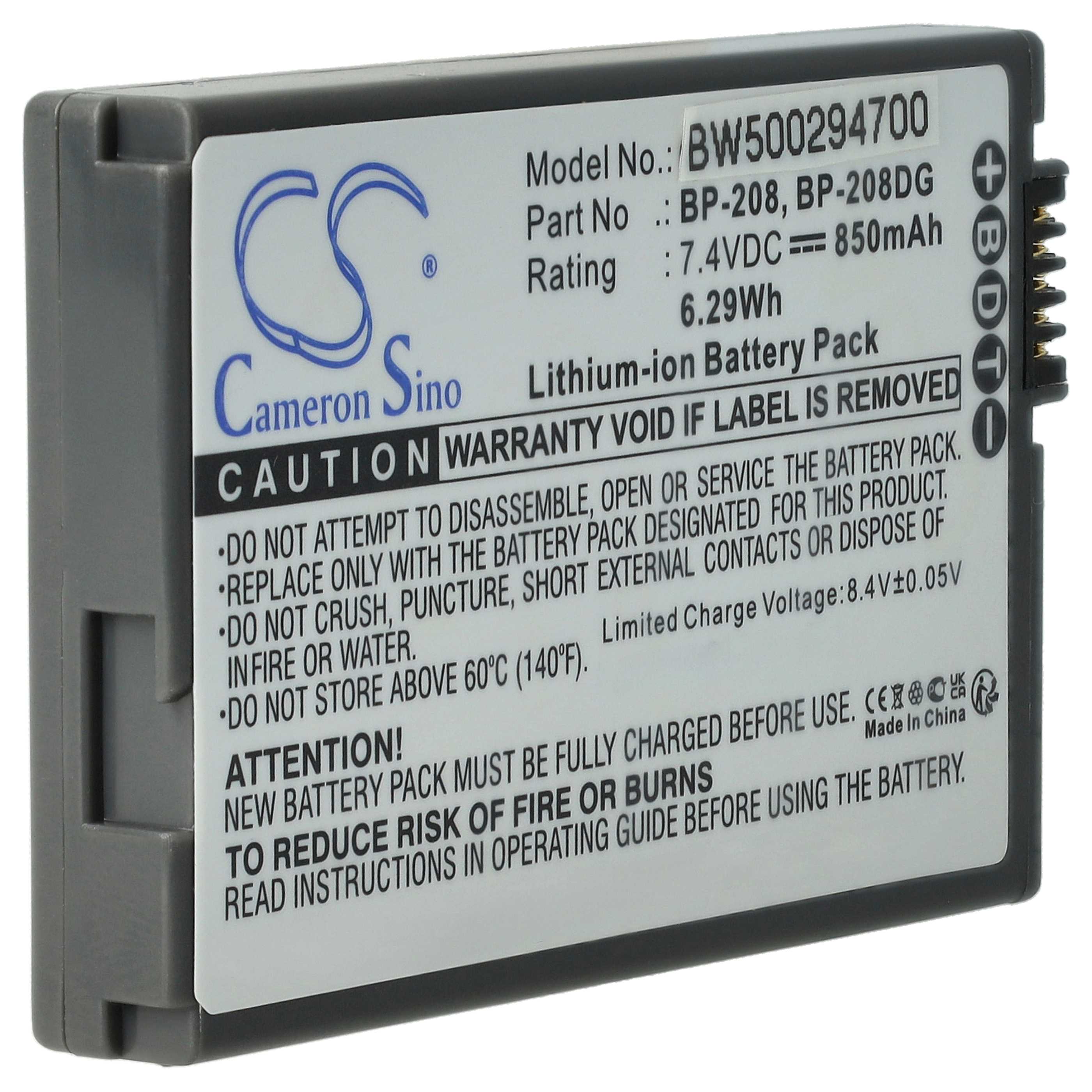 Videocamera Battery Replacement for Canon BP-308, BP-208, BP-315 - 700mAh 7.4V Li-Ion