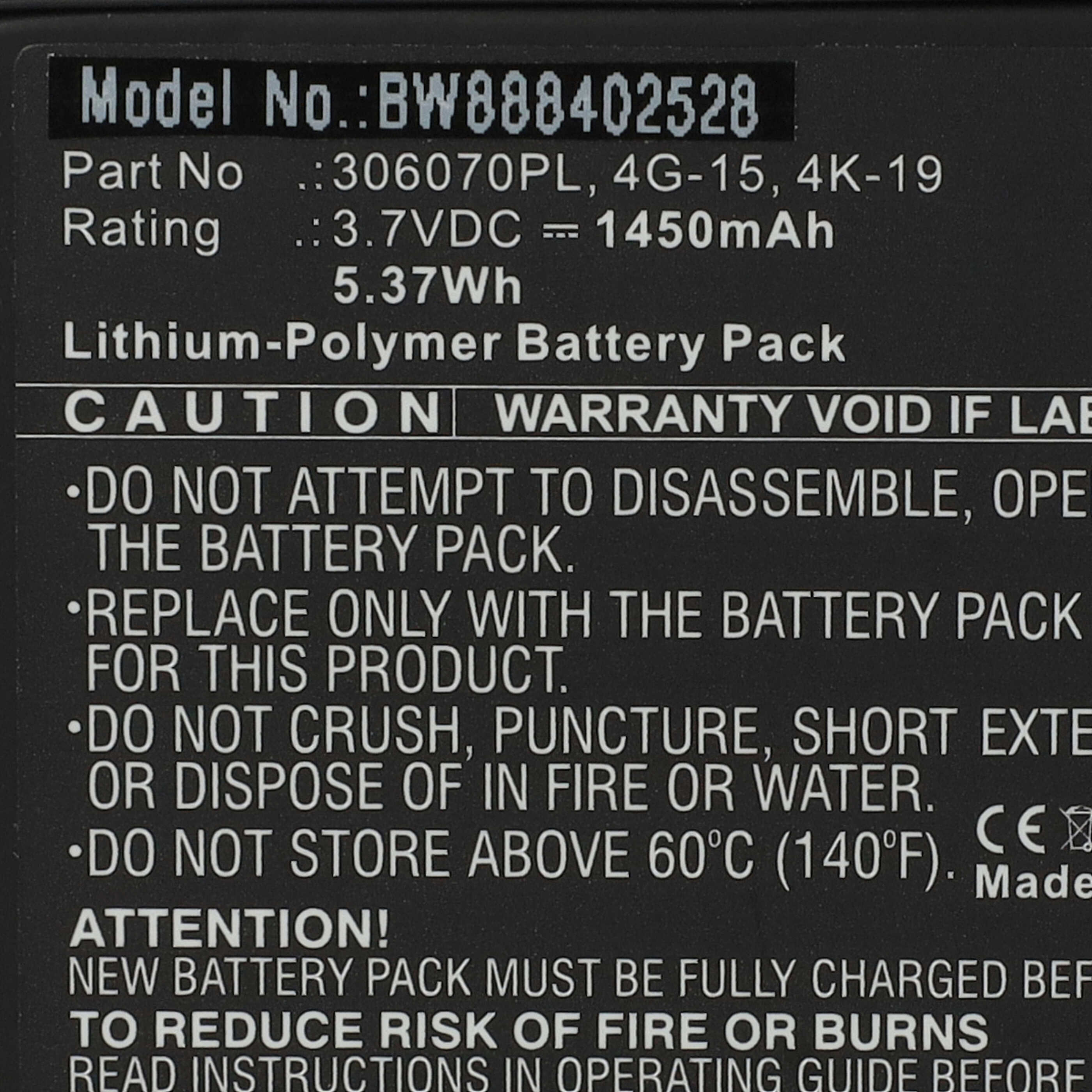 Batería reemplaza Digma 306070PL para eBook - 1450mAh, 3,7V