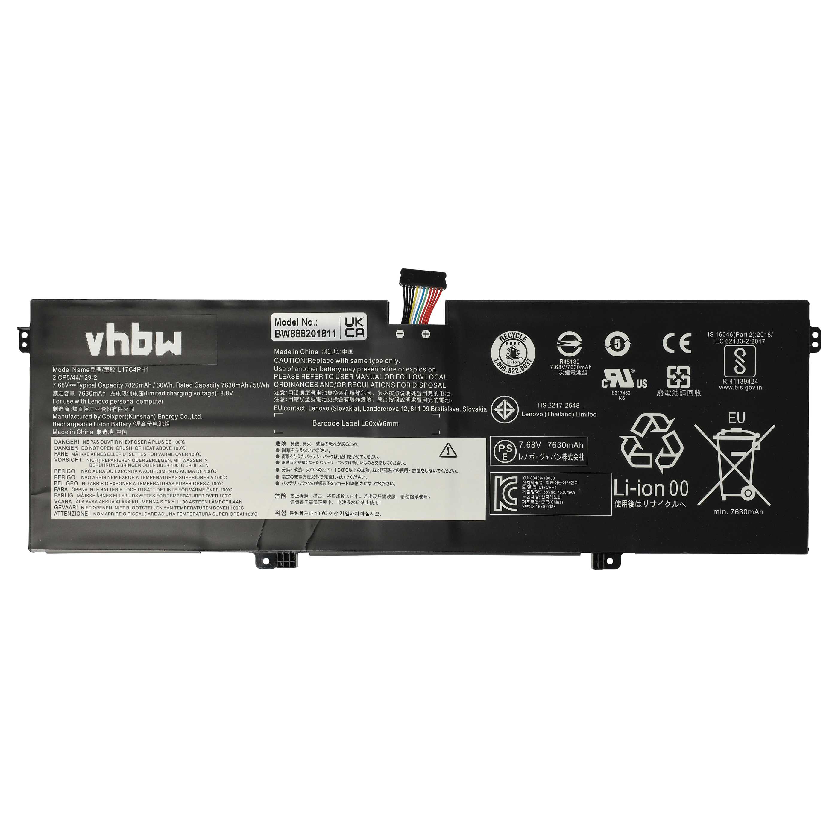 Batteria sostituisce Lenovo 5B10Q82425, 5B10W67273, 5B10Q82426 per notebook Lenovo - 7600mAh 7,68V Li-Poly