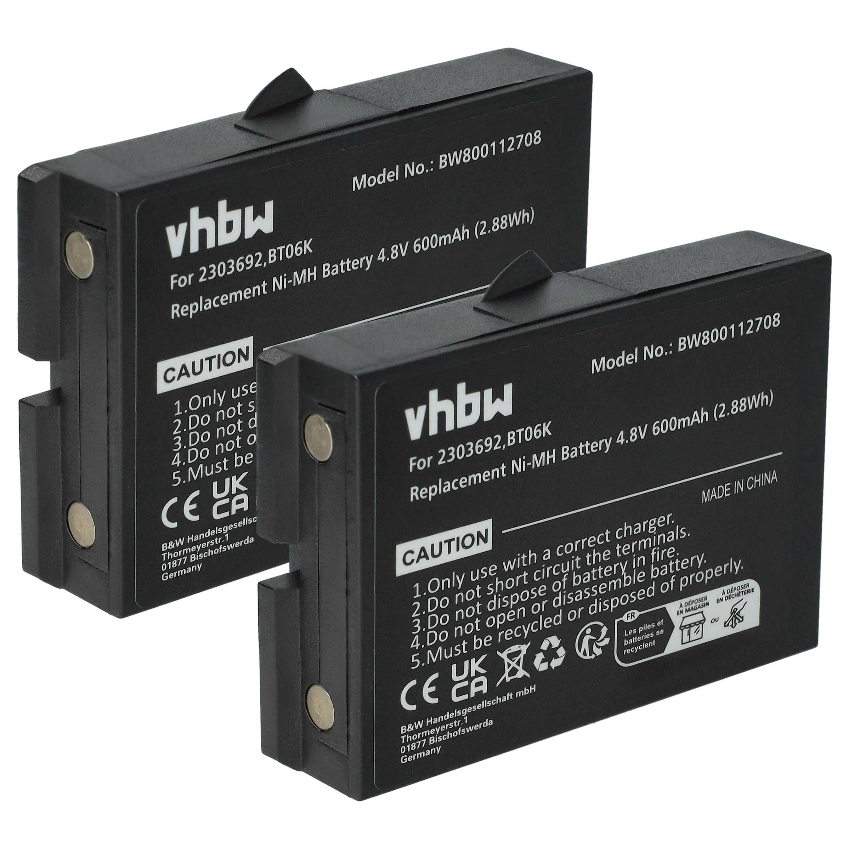 2x Akumulator do zdalnego sterowania zamiennik Danfoss 2303692, BT06K - 600mAh 4,8V NiMH
