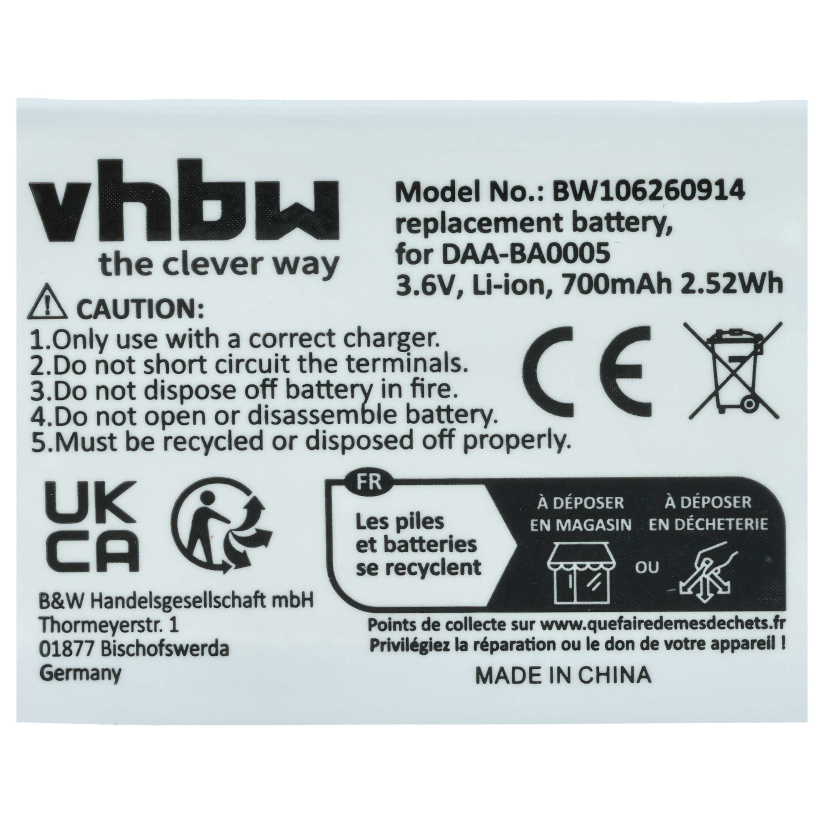 MP3-Player Battery for Creative - 700 mAh 3.7 V Li-polymer