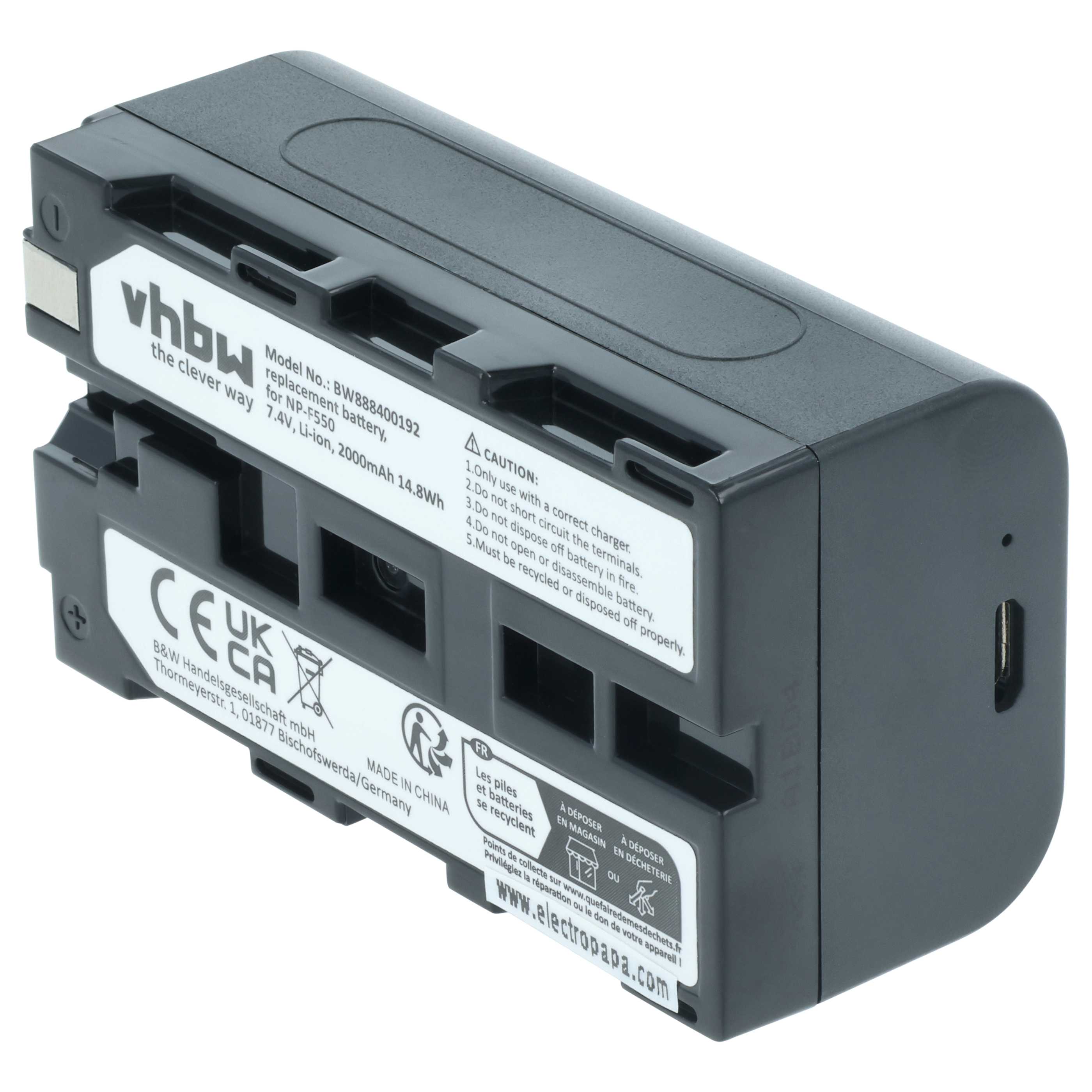 Battery replaces Sony NP-F950, NP-F930/B, NP-F950/B, NP-F550, NP-F930, NP-F960 - 2000mAh, 7.4V, Li-Ion