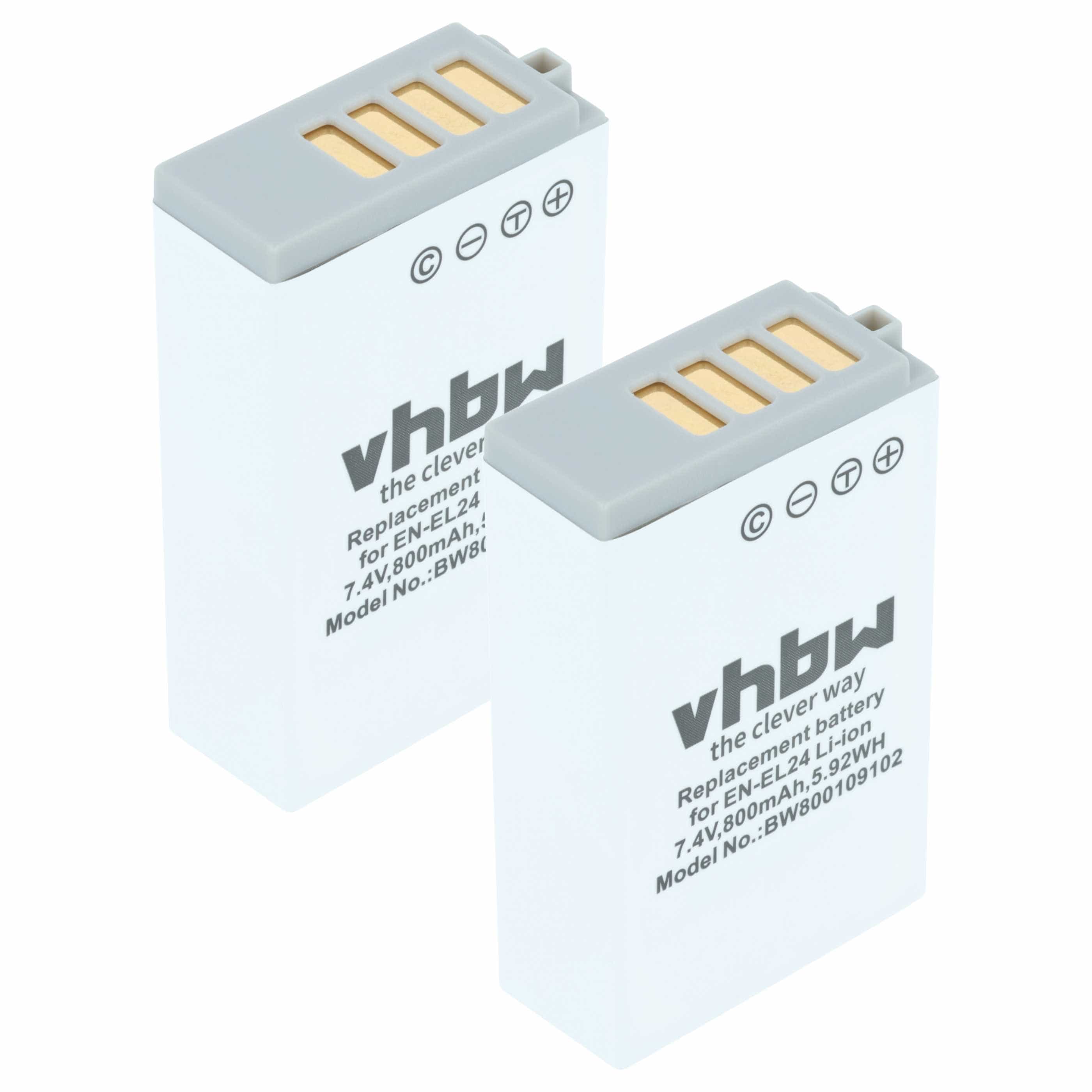 2x Battery replaces Nikon VFB11901, EN-EL24 - 800mAh, 7.2V, Li-Ion