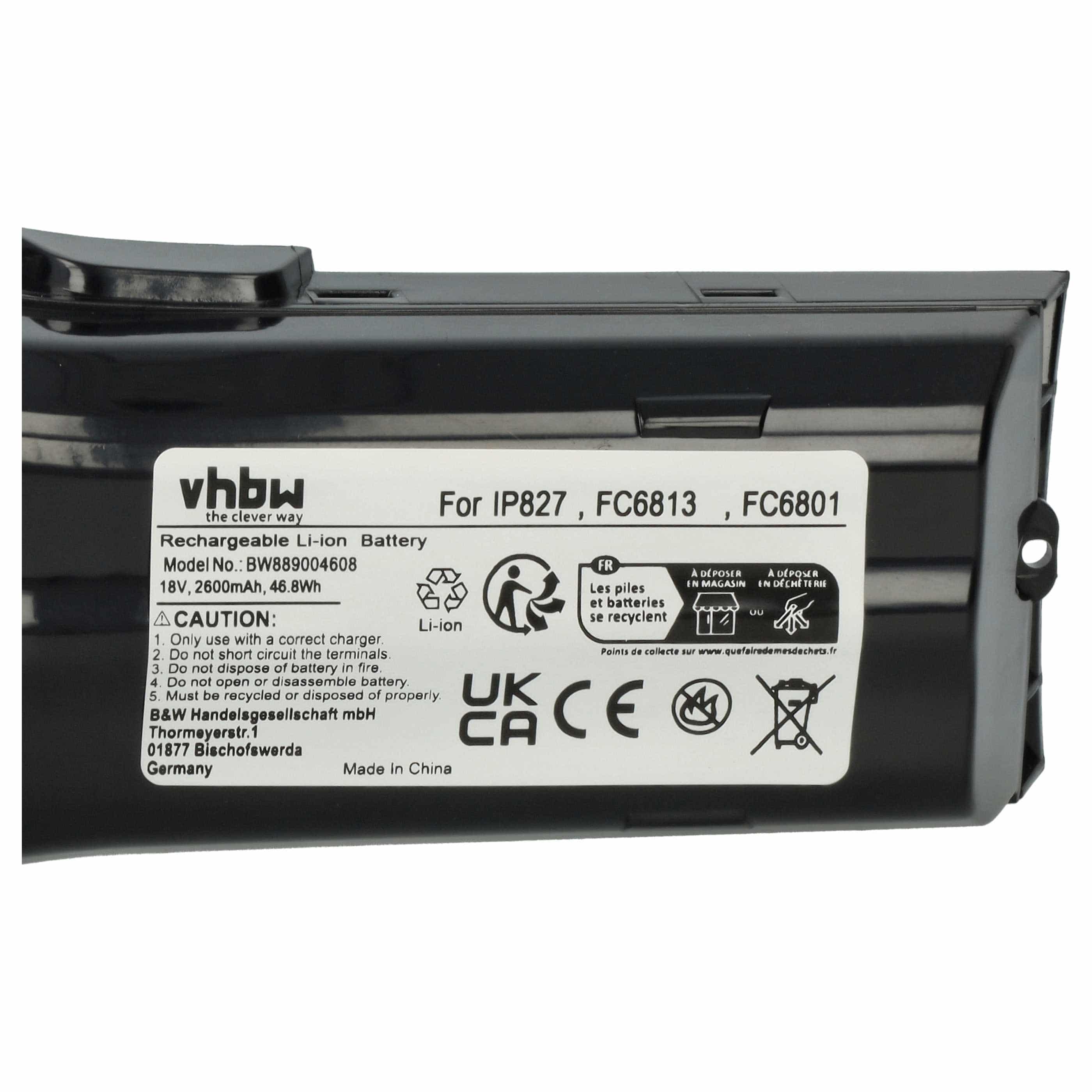 Battery replaces Philips IP827, 300000517621 for Philips 2600mAh, 18V, Li-Ion