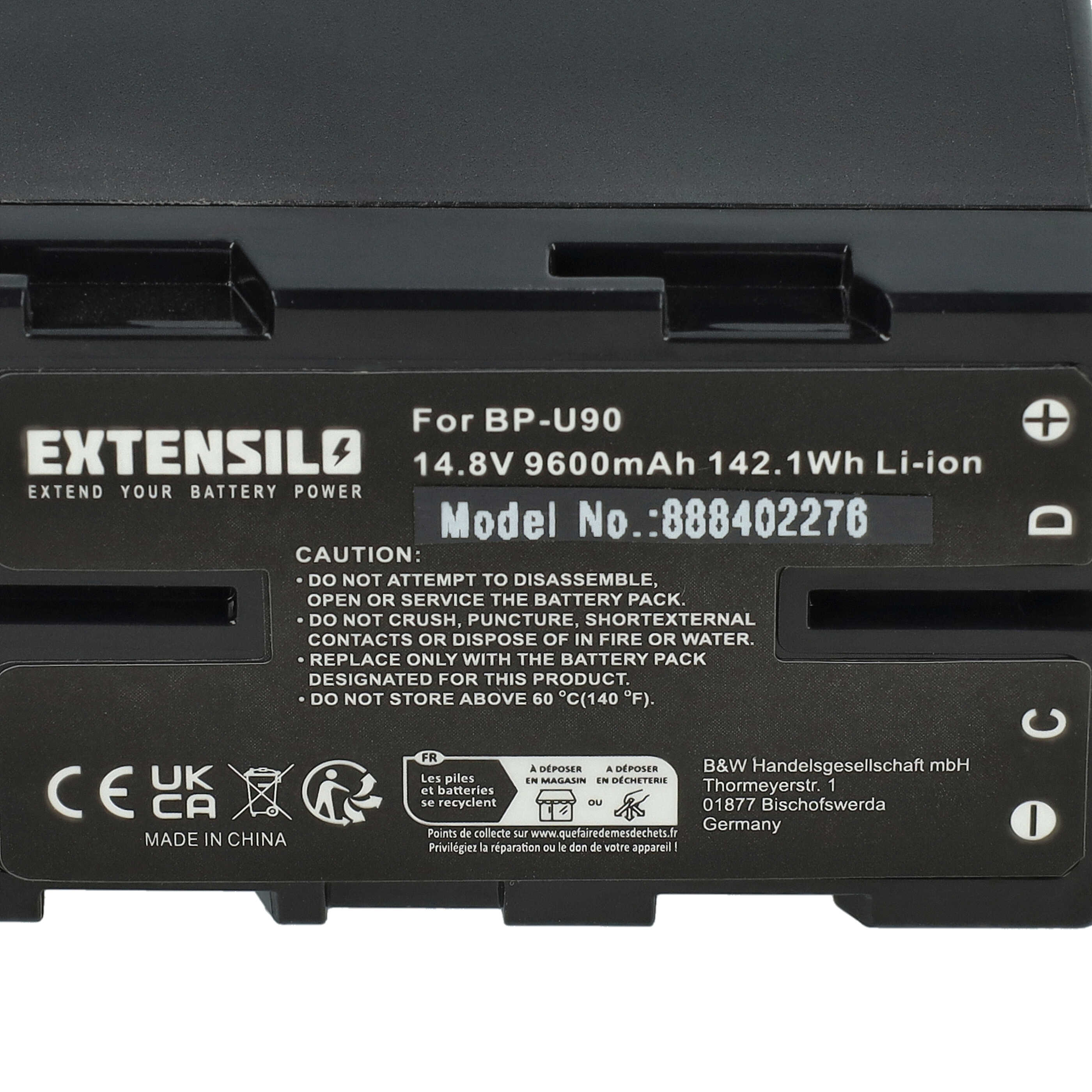 Kamera-Akku als Ersatz für Sony BP-U95, BP-U90, BP-U30, BP-U60 - 9600mAh 14,8V Li-Ion