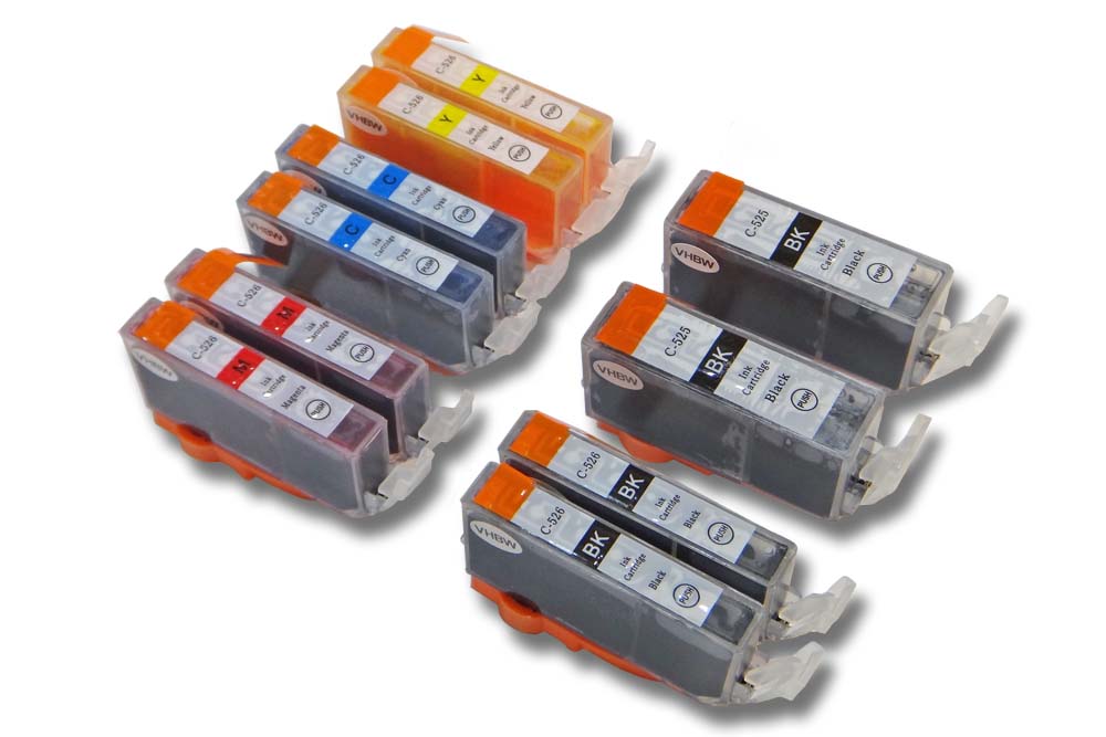 10x Set cartucce di inchiostro sostituisce Canon PGI-525BK per stampante - multicolore 110 ml + chip