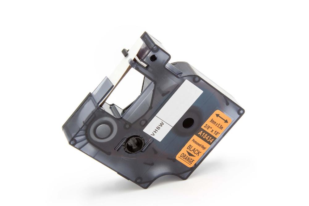 Cassetta nastro sostituisce Dymo 18434 per etichettatrice Tyco 9mm nero su arancione, vinile