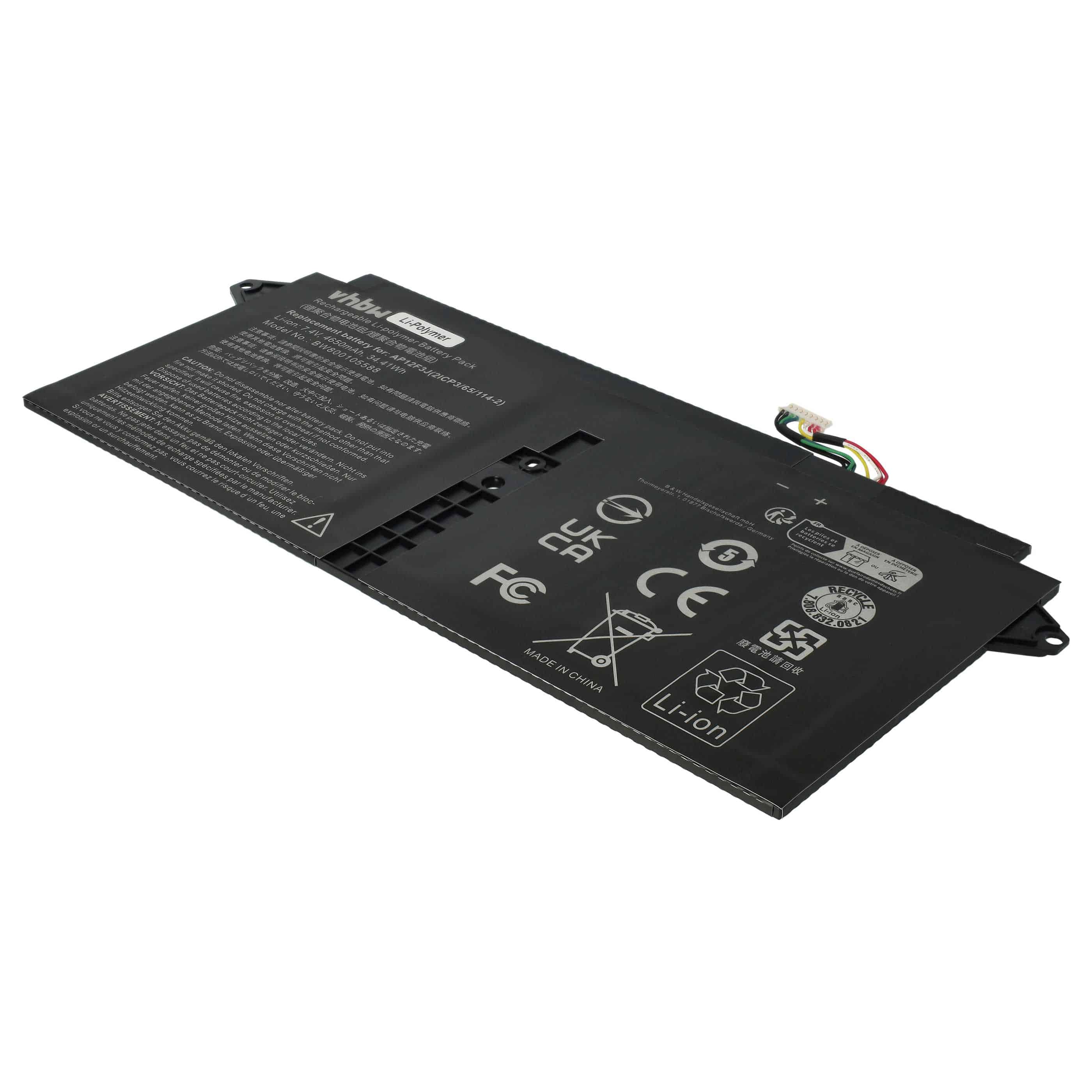 Notebook-Akku als Ersatz für Acer KT.00403.009, AP12F3J, 2ICP3/65/114-2 - 4650mAh 7,4V Li-Polymer, schwarz