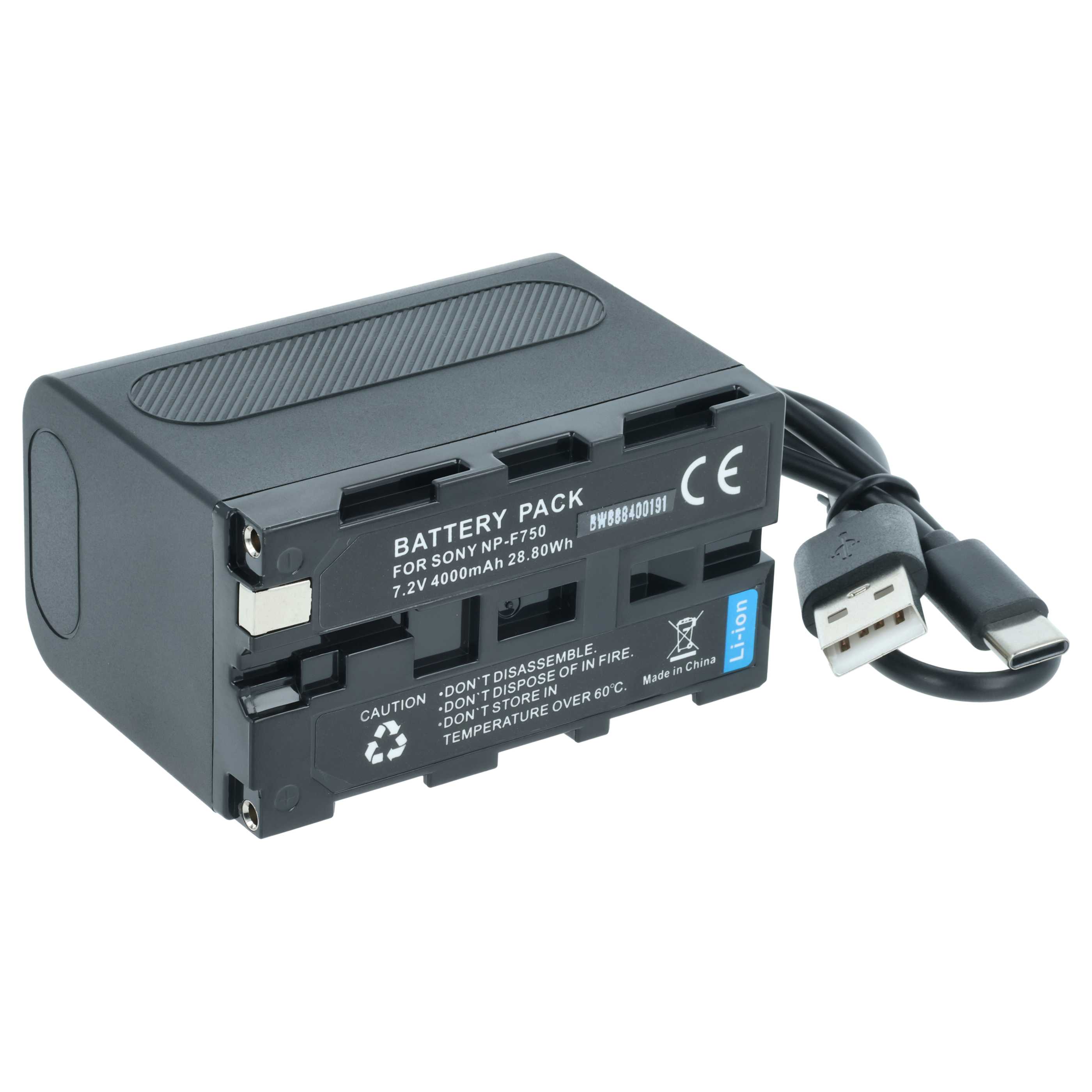 Battery replaces Sony NP-F950, NP-F930/B, NP-F950/B, NP-F930, NP-F750, NP-F960 - 4000mAh, 7.4V, Li-Ion