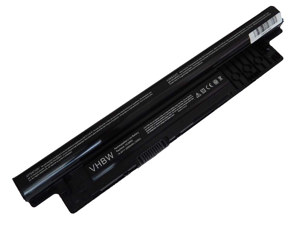 Batterie remplace Dell 312-1387, 24DRM, 0MF69, 312-1390 pour ordinateur portable - 2200mAh 14,8V Li-ion, noir