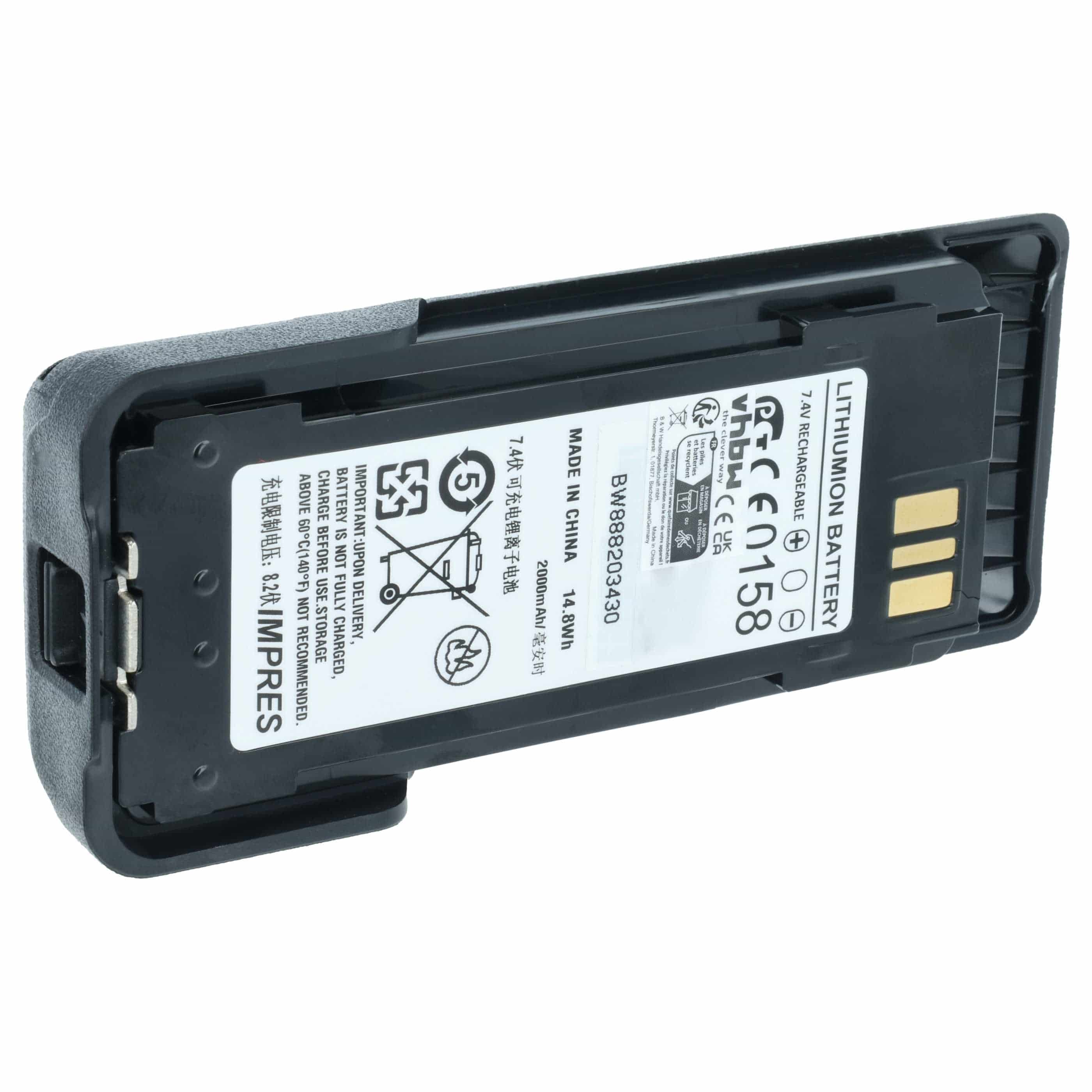 Radio Battery replaces Motorola NNTN8359A, NNTN8359, NNTN8359C - 2000 mAh 7.4 V Li-Ion + Belt Clip