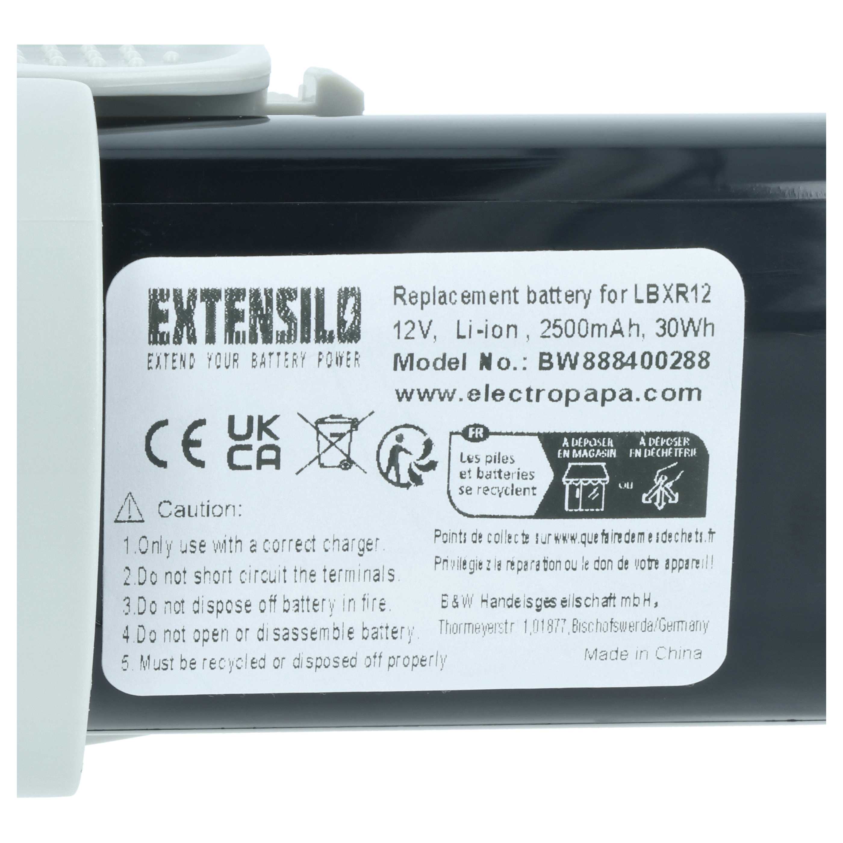 2x Battery replaces Black & Decker BL1310, BL1110, BL1510, LB12 Electric Power Tool - 2500 mAh, 12 V, Li-Ion