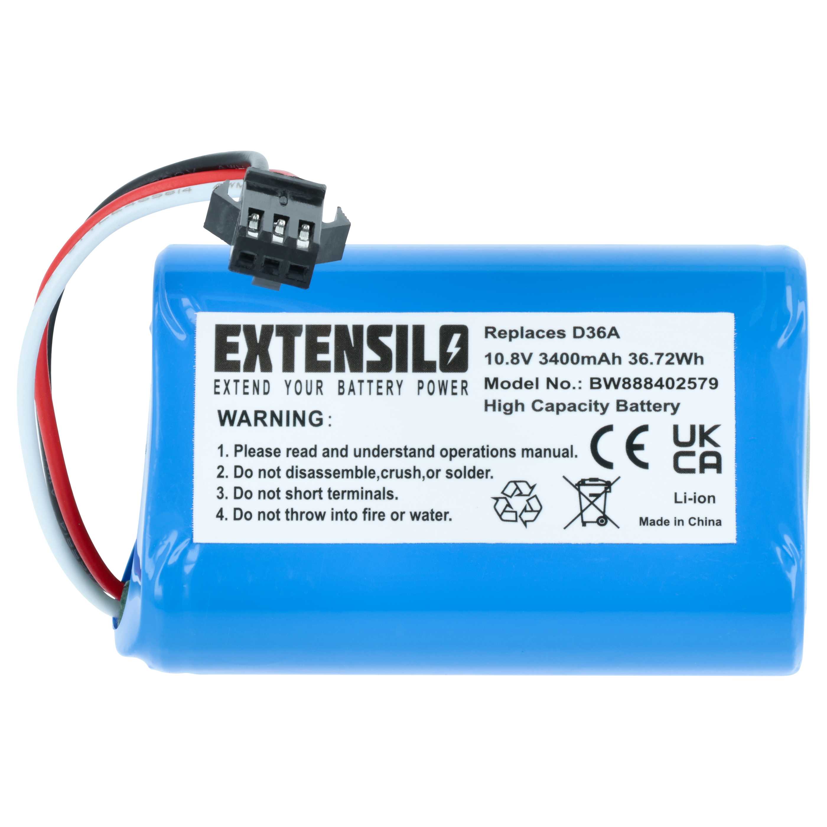 Battery replaces Ecovacs ZJ1450, DA60-Darfon for Ecovacs 3400mAh, 10.8V, Li-Ion