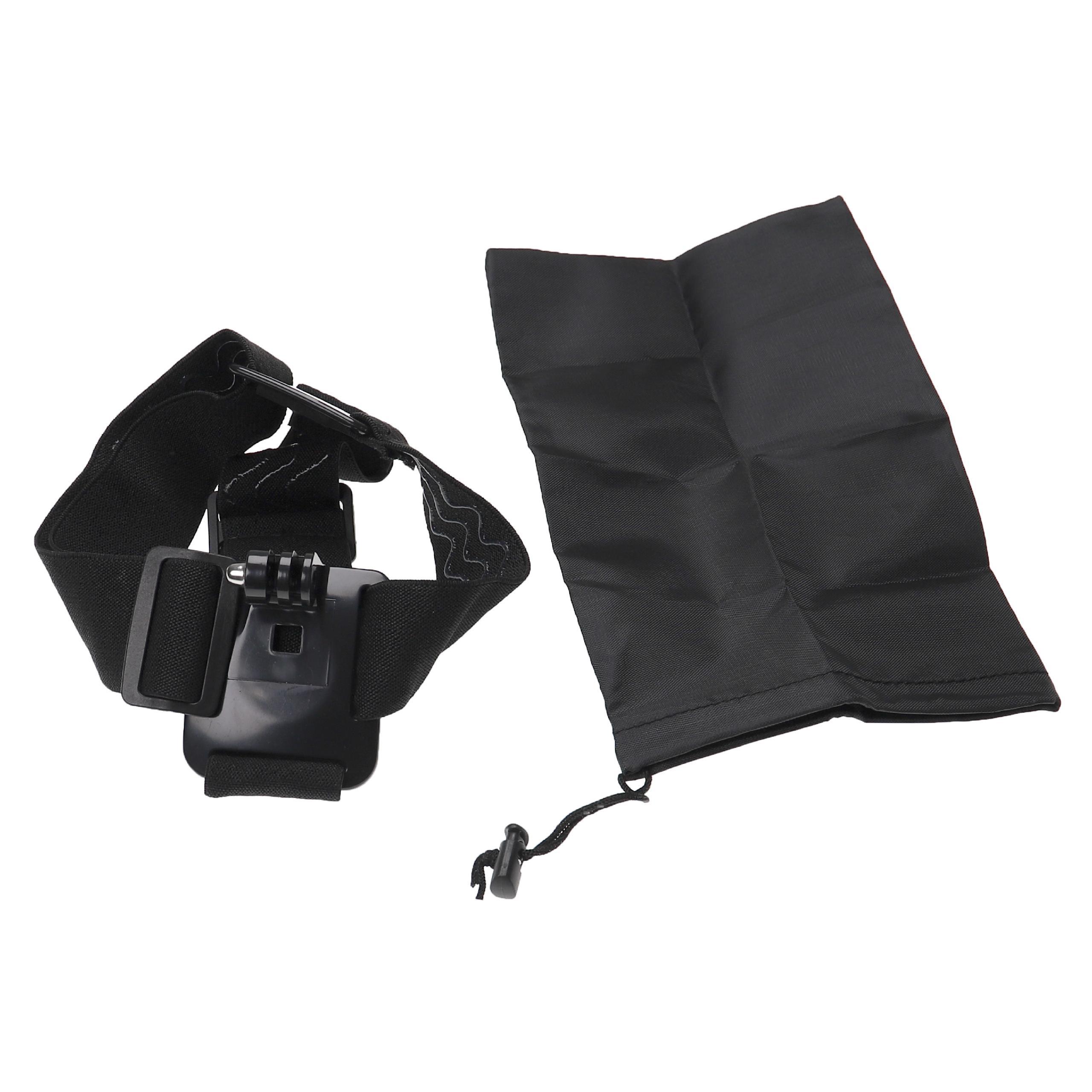 vhbw Bandeau frontal caméra d'action - Sangle serre-tête, inclus sac de transport noir