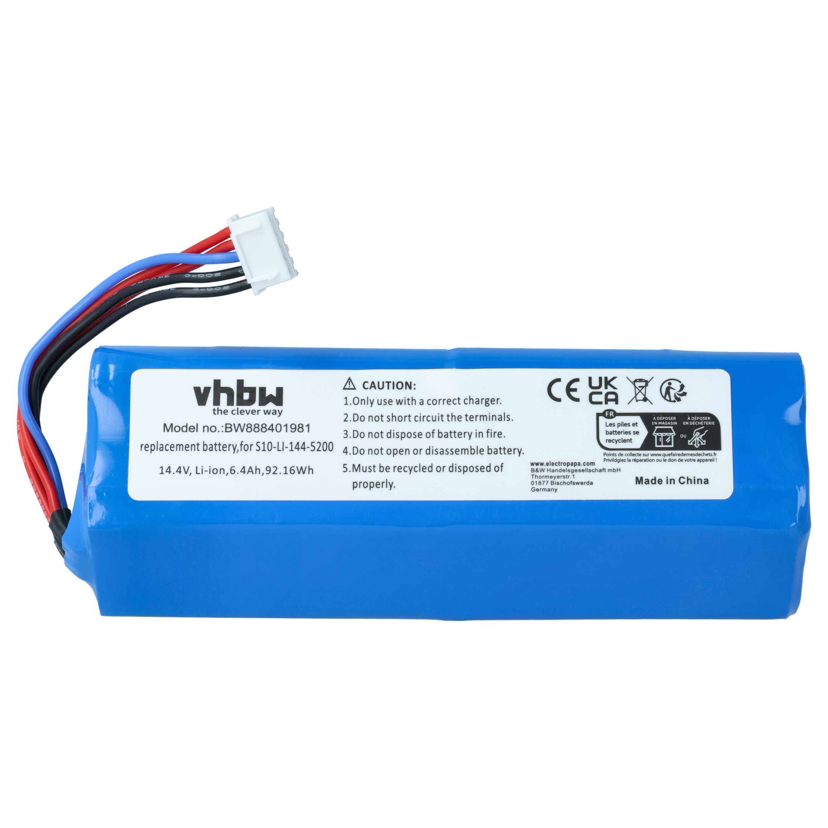 Batterie remplace Ecovacs 201-1913-4200, 201-1913-4201 pour robot aspirateur Ecovacs - 6400mAh 14,4V Li-ion