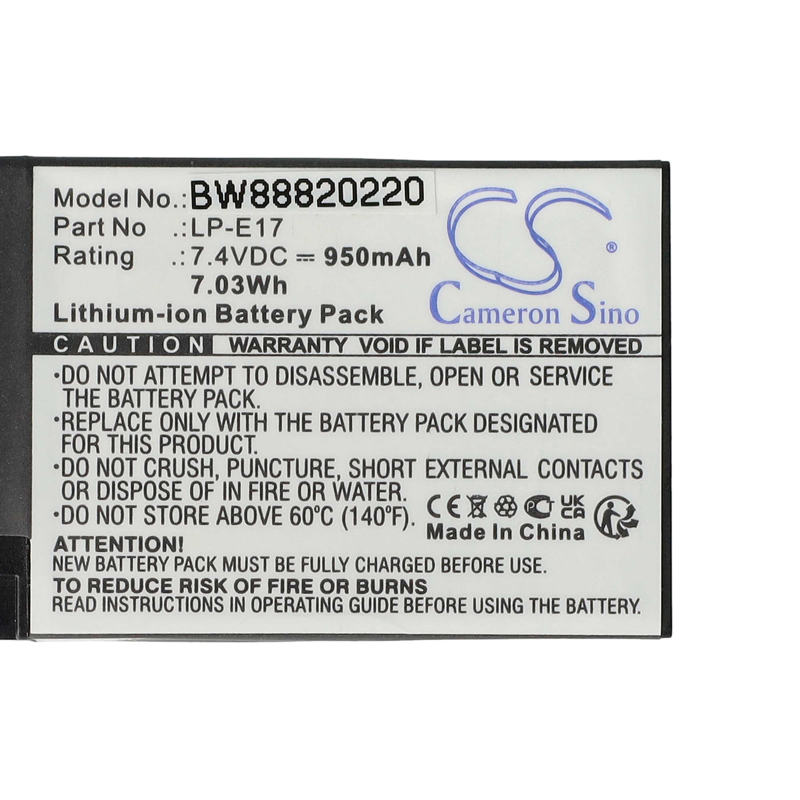 Batteria sostituisce Canon LP-E17 per fotocamera - 950mAh 7,2V Li-Ion