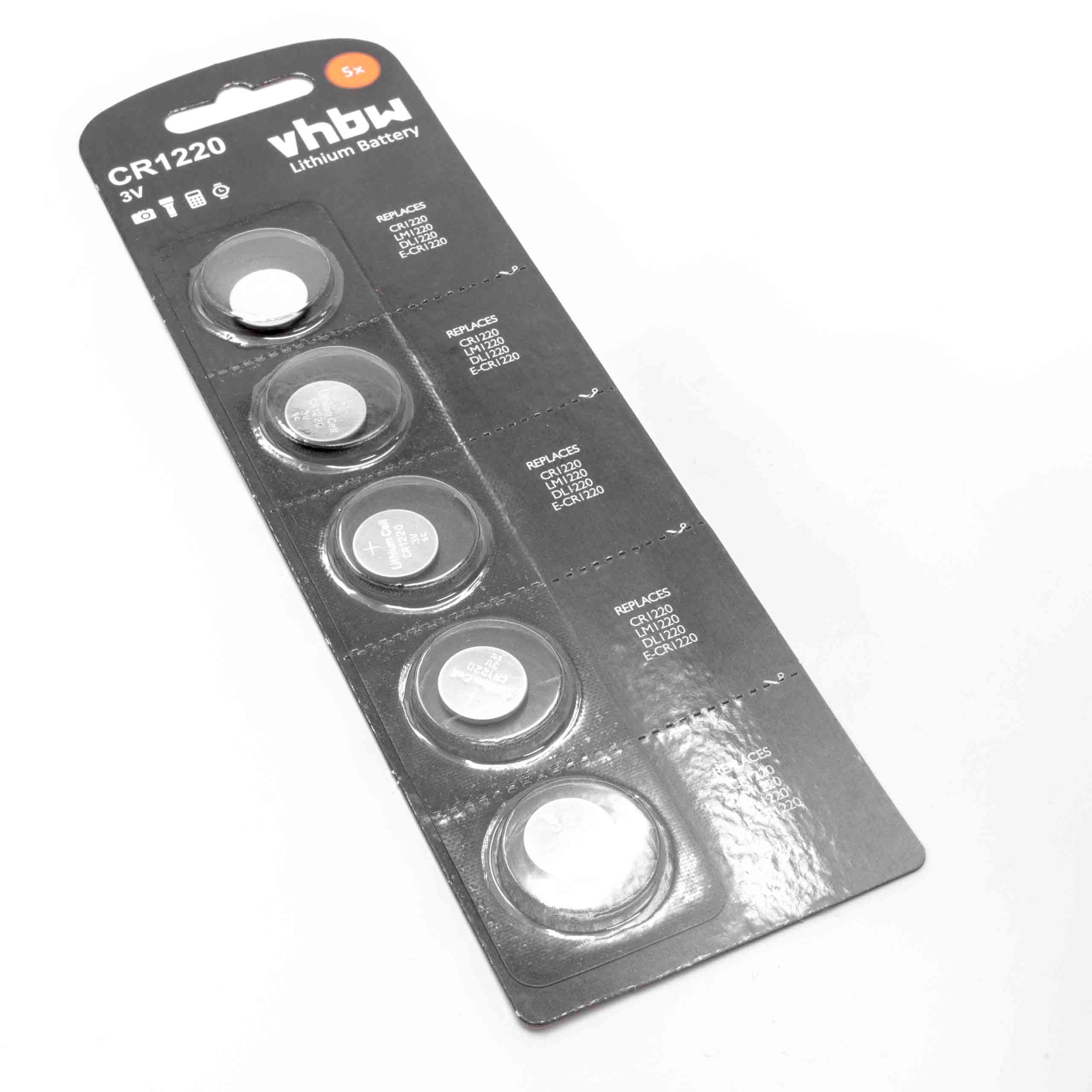 5x pilas de botón Li-Ion tipo CR1220 3 V compatible con relojes, llaves de coche, etc.
