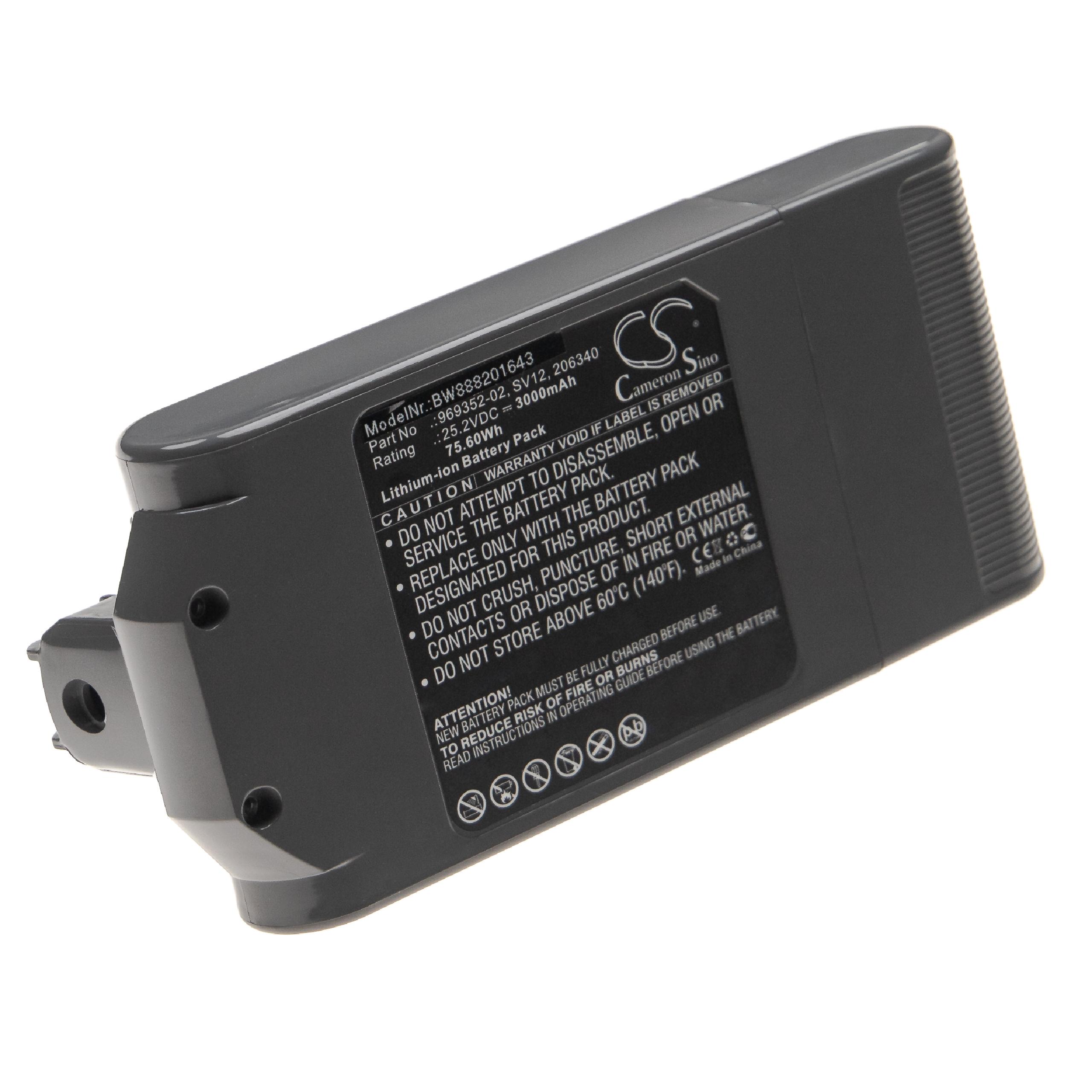 Batterie remplace Dyson SV12, 969352-07, 206340 pour aspirateur - 3000mAh 25,2V Li-ion