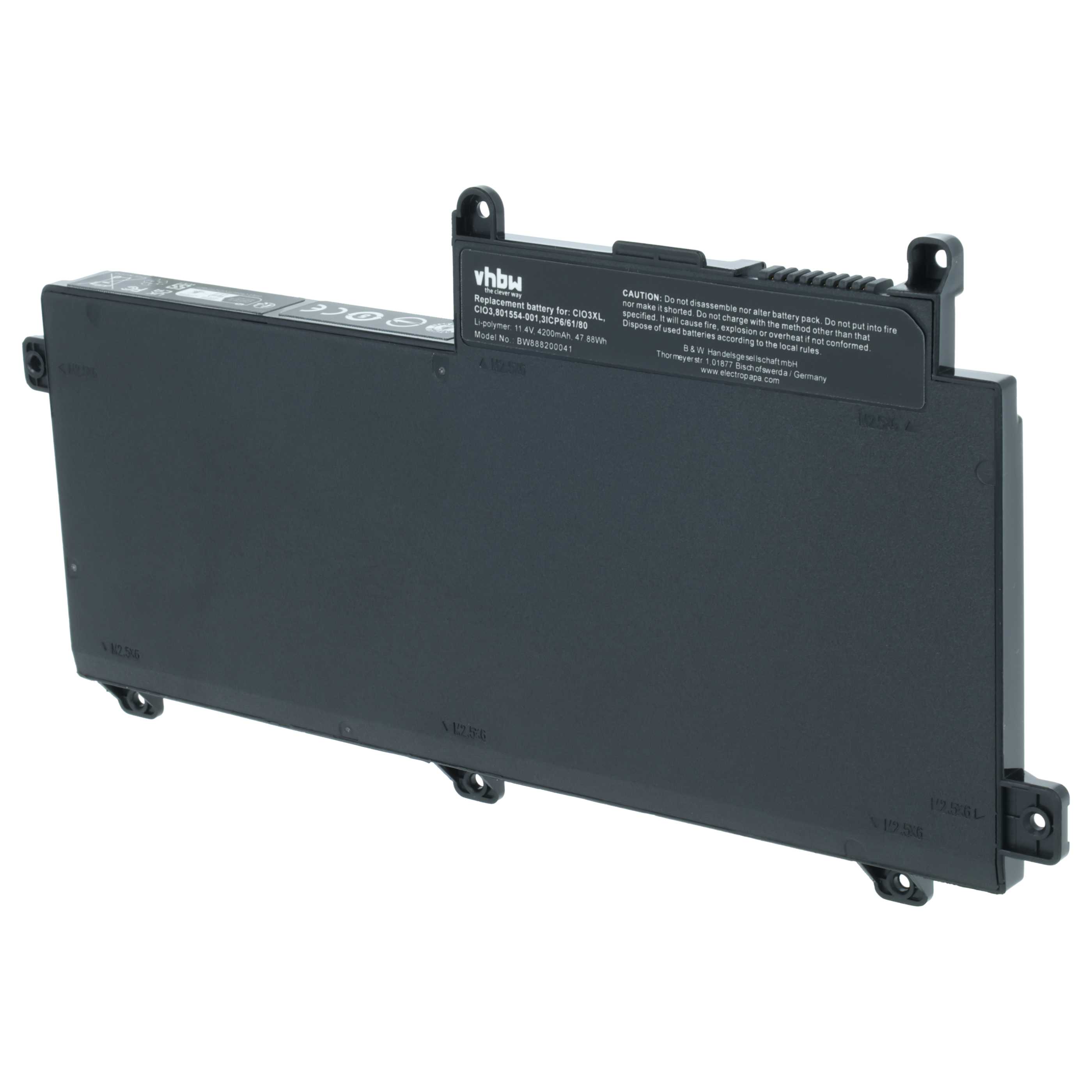 Notebook Battery replaces HP 801554-001, CI03XL, CI03, CIO3XL, CIO3 - 4200 mAh 11.4 V Li-polymer, black