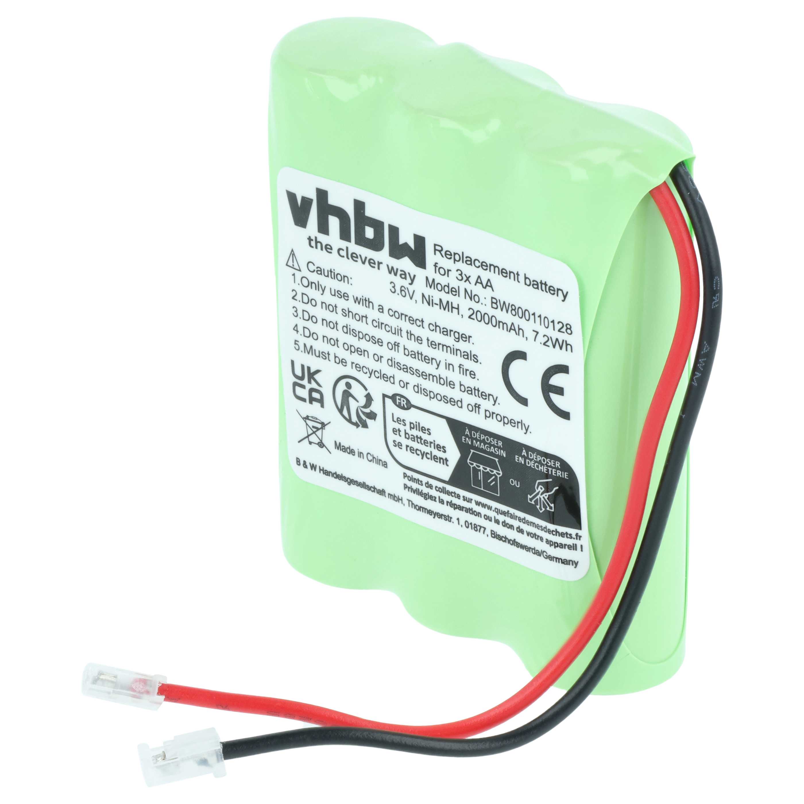 Universal Battery for various Devices - 2000 mAh 3.6 V NiMH Replaces 3x AA Mignon