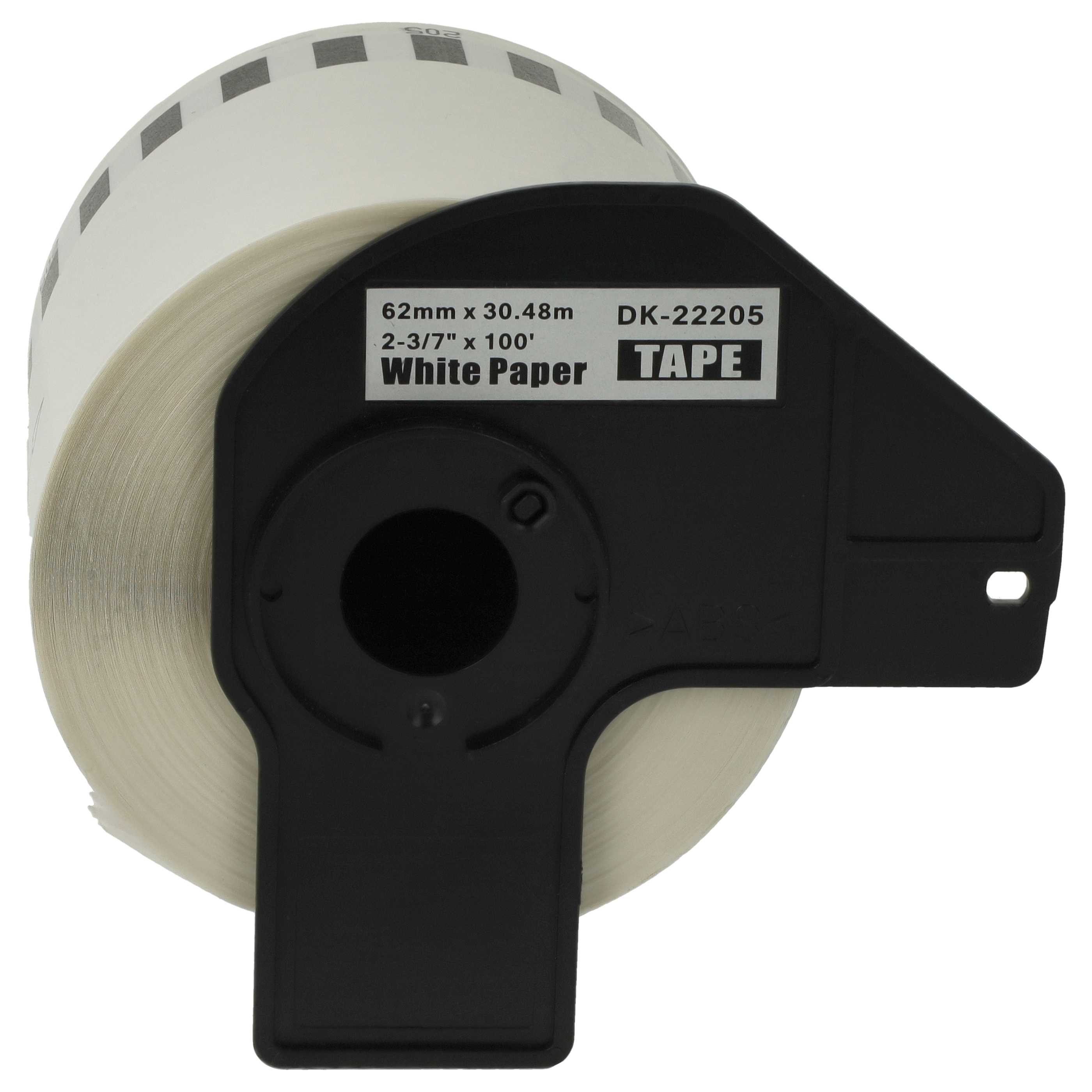 5x Label Roll replaces Brother DK-22205 Labeller - Premium 62 mm x 30.48 m + Holder