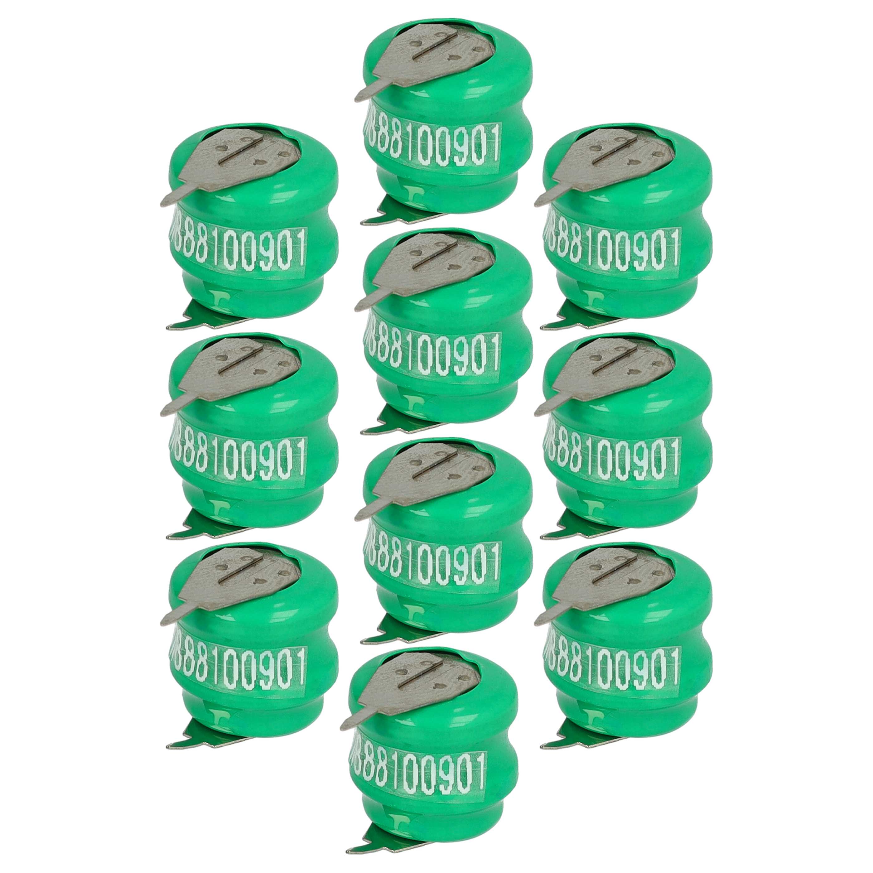 10x Button Cell Battery Type V40H 2 Pins for Model Building Solar Lamps etc. - 40 mAh 2.4 V NiMH