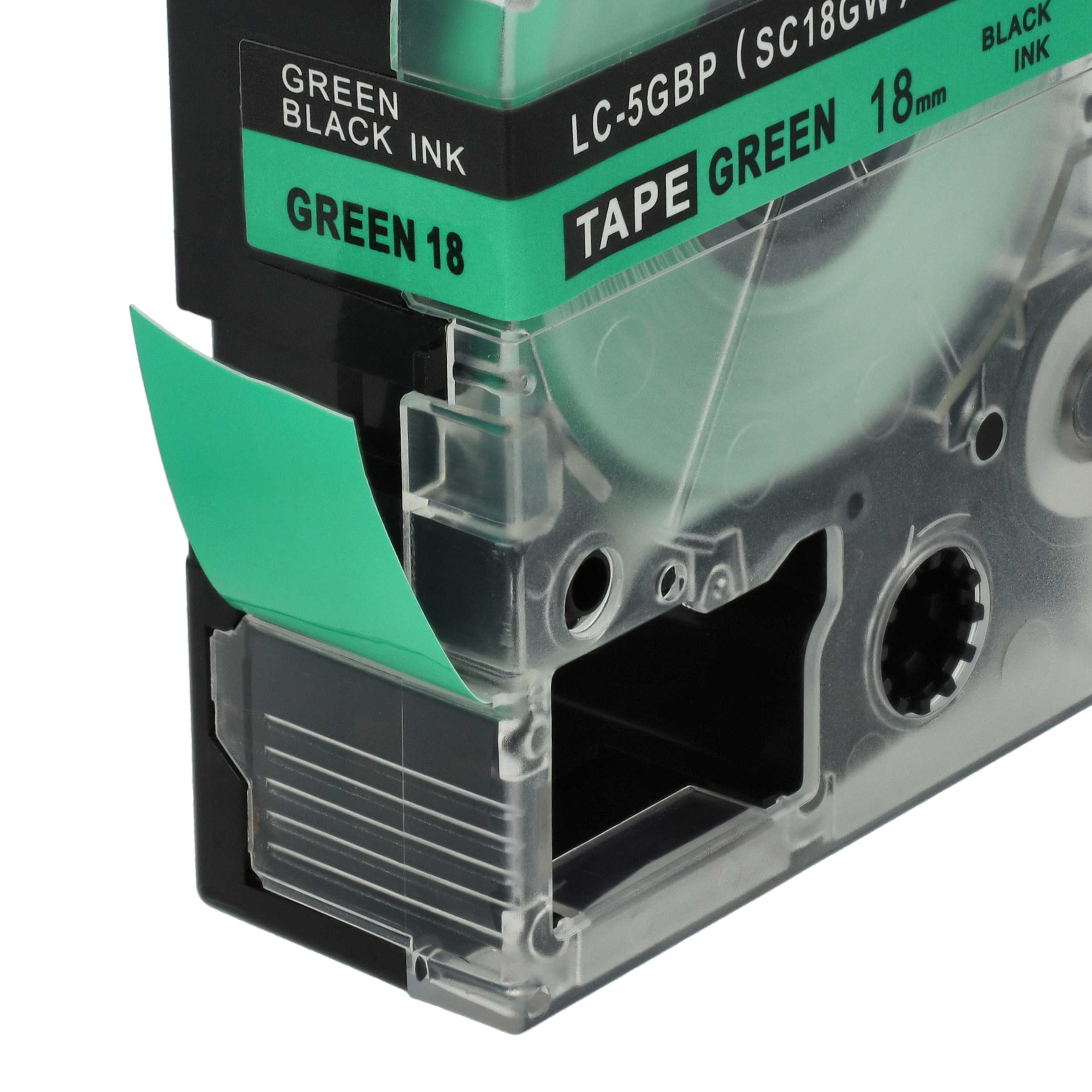 Label Tape replaces Epson LC-5GBP - 18 mm Black to Green