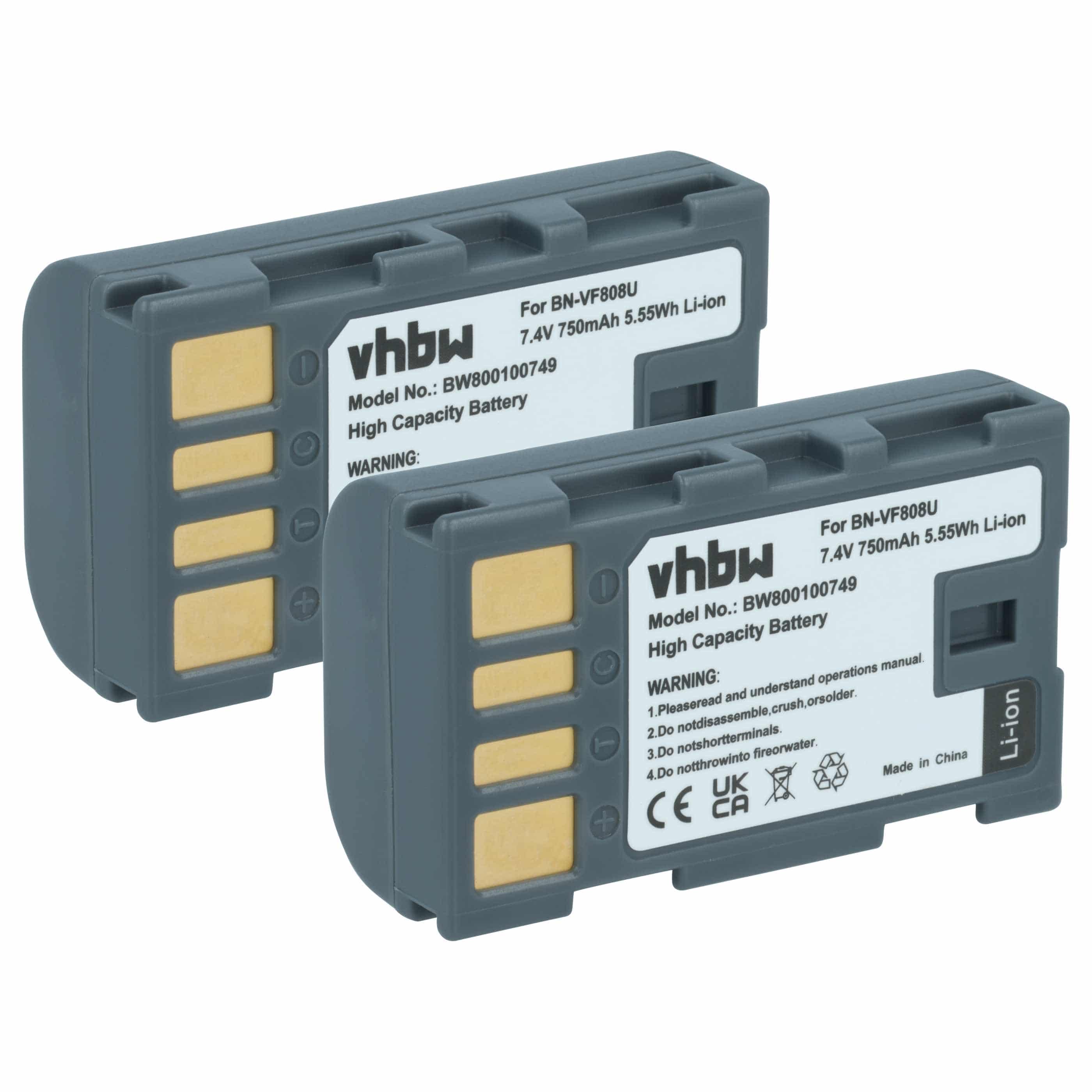 Videocamera 2x Battery replaces JVC BN-VF823, BN-VF808, BN-VF815, BN-VF808U, BN-VF815U - 750 mAh 7.4 V Li-Ion