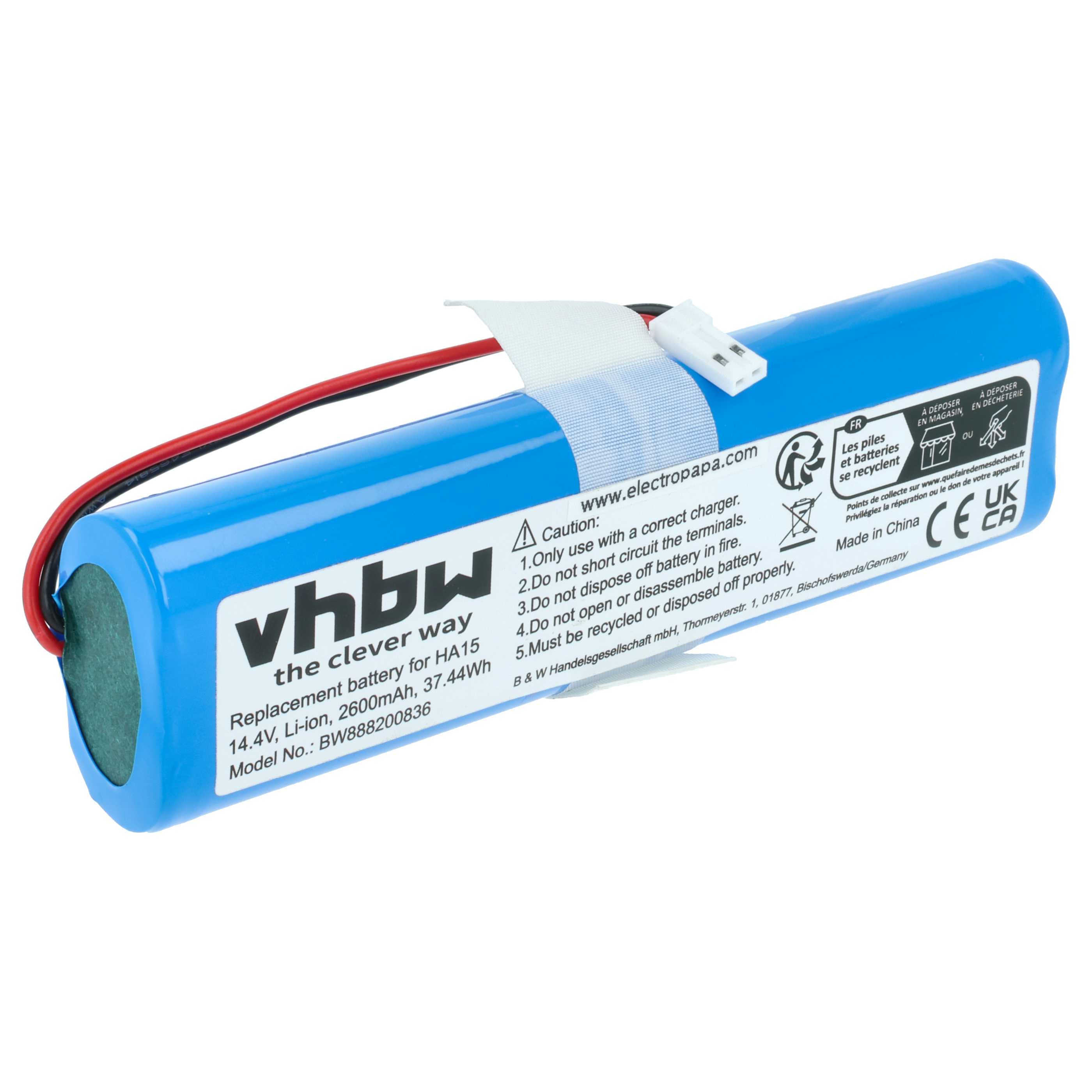 Battery suitable for Medion MD18500, MD18501, iLife V8s, iLife/ZACO V5s pro etc. 2600mAh, 14.4V, Li-Ion