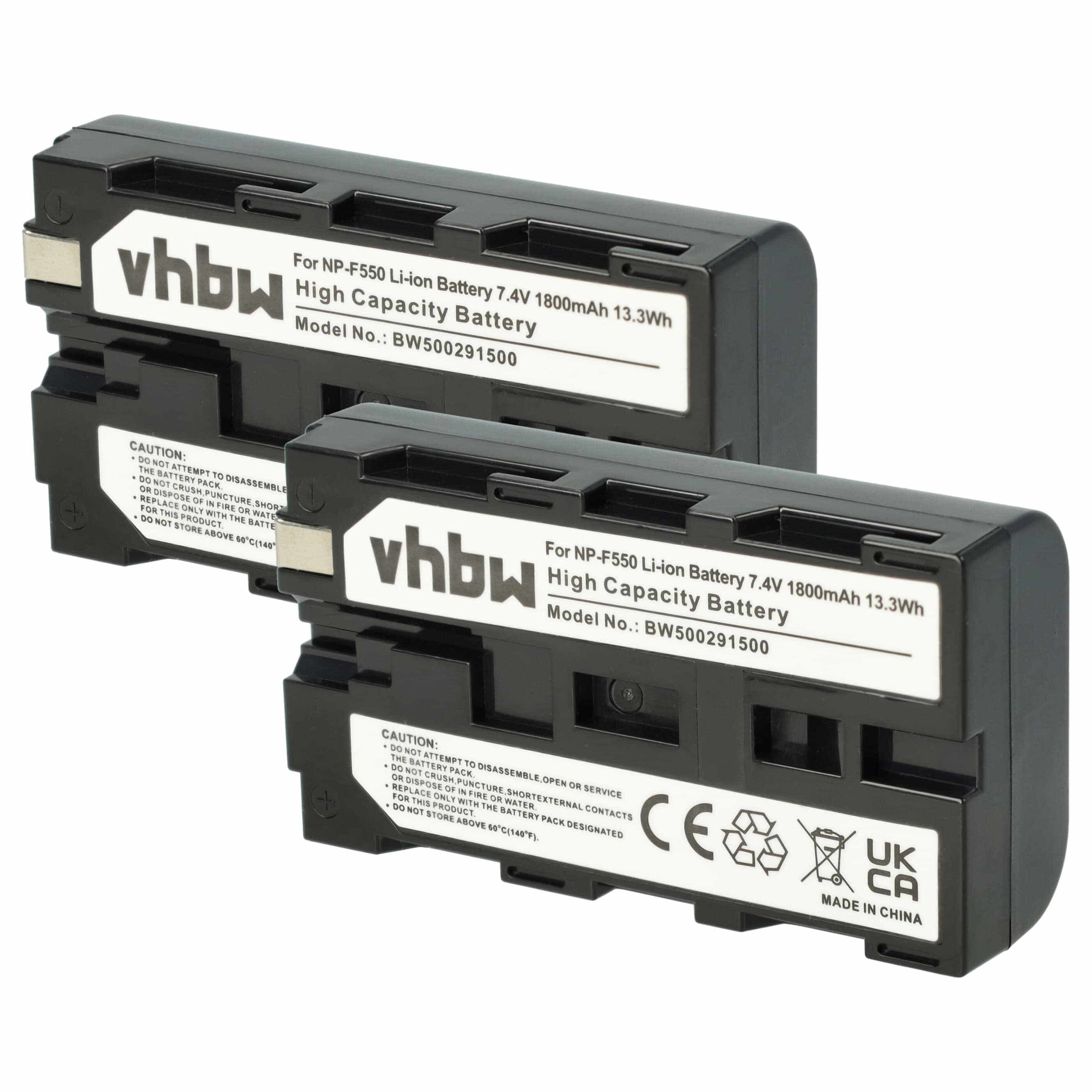 Videocamera 2x Battery replaces Sony NP-530, NP-F530, NP-F330, NP-930, NP-F550, NP-730 - 1800 mAh 7.2 V Li-Ion