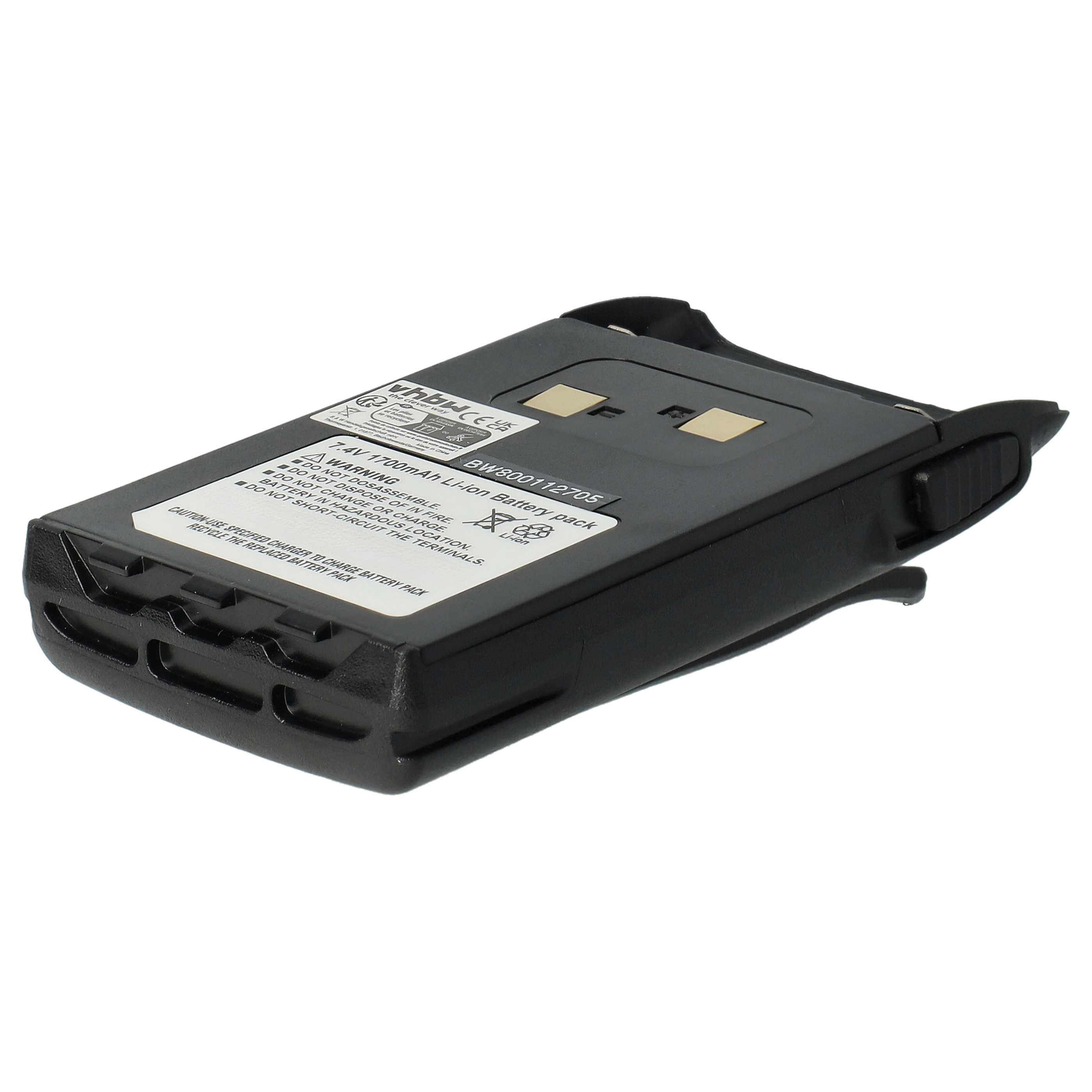 Radio 5x Battery replaces BLO-004, BLO-007, BLO-001 - 1700 mAh 7.4 V Li-Ion + Belt Clip