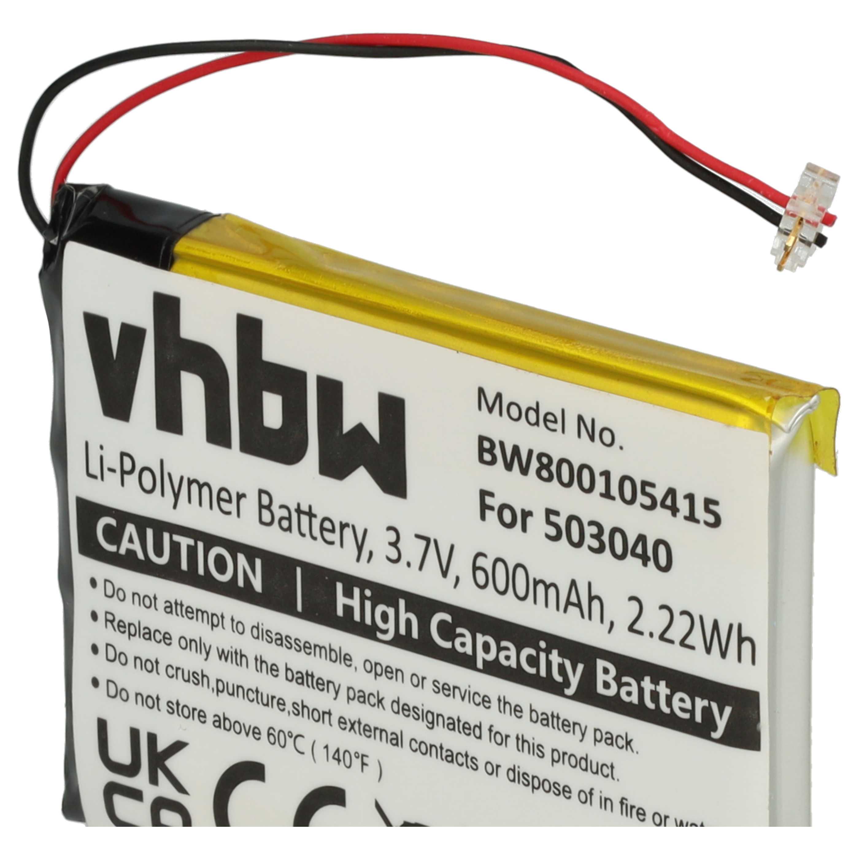 MP3-Player Battery replaces Samsung 503040 - 600 mAh 3.7 V Li-polymer