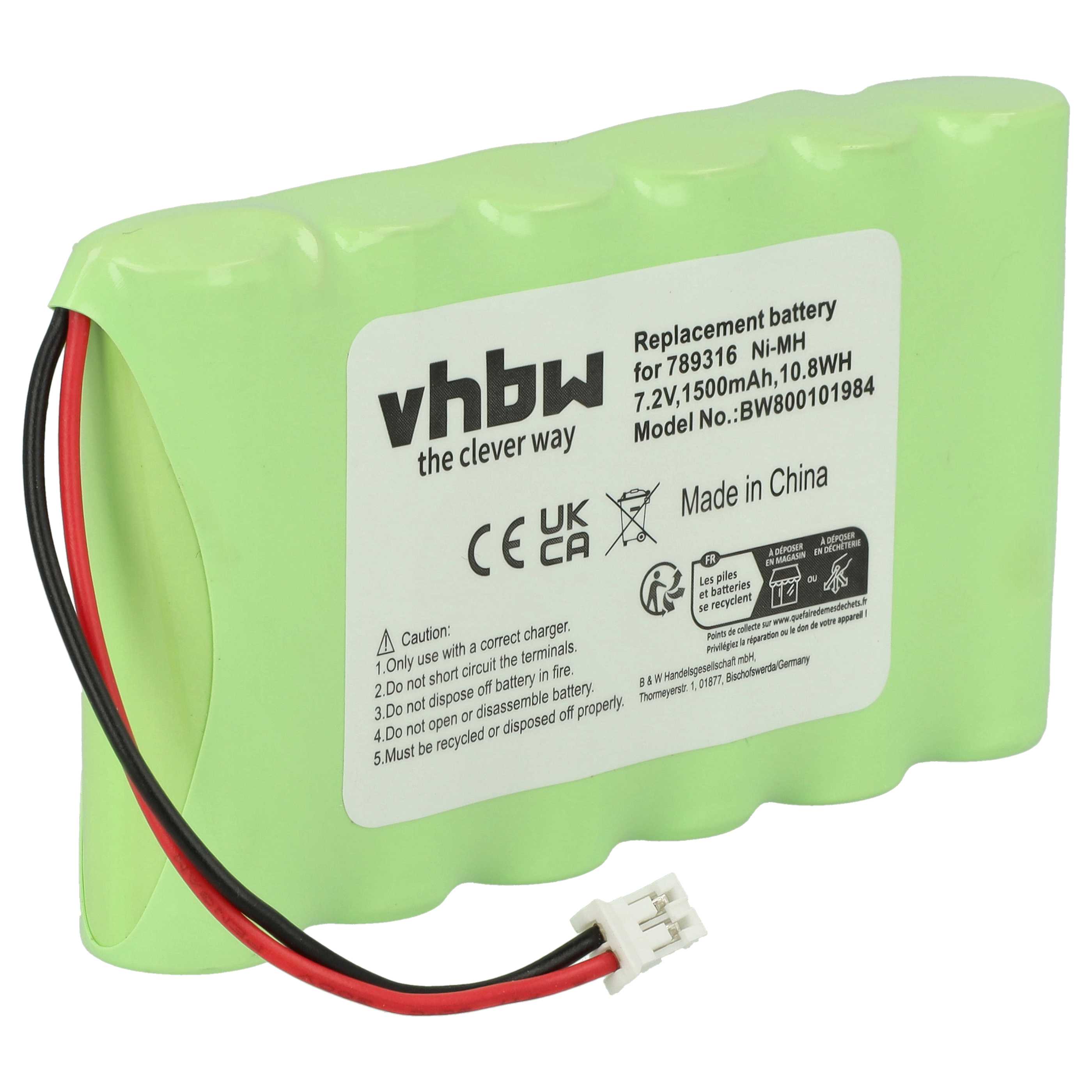 Batterie remplace Ingenico 789316, 6VHAAL, 6N120SFE-15615 pour scanner de code-barre - 1500mAh 7,2V NiMH