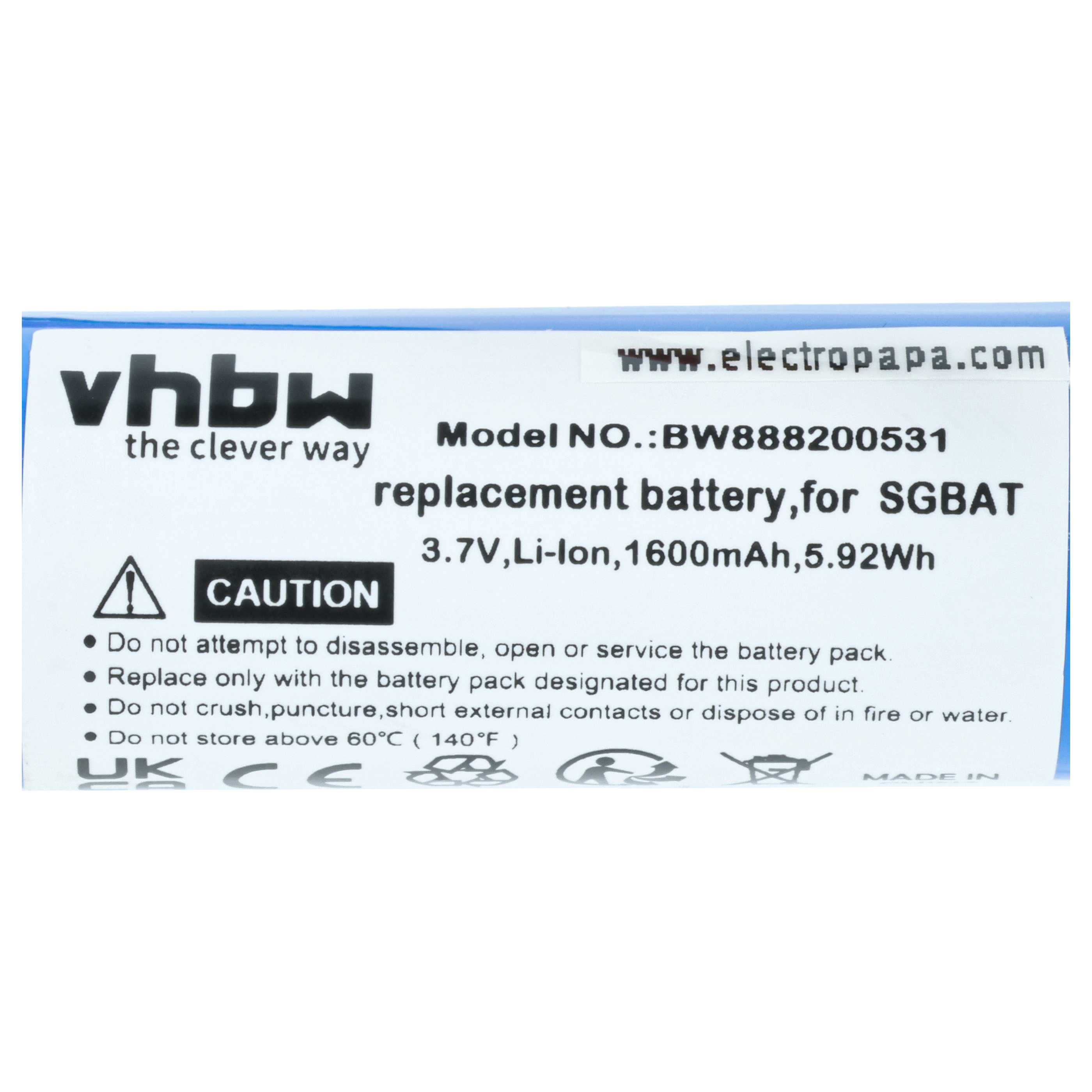 Akumulator do czytnika kodów kreskowych zamiennik Intermec SGBAT, SG20-BP01 - 1600 mAh 3,7 V Li-Ion