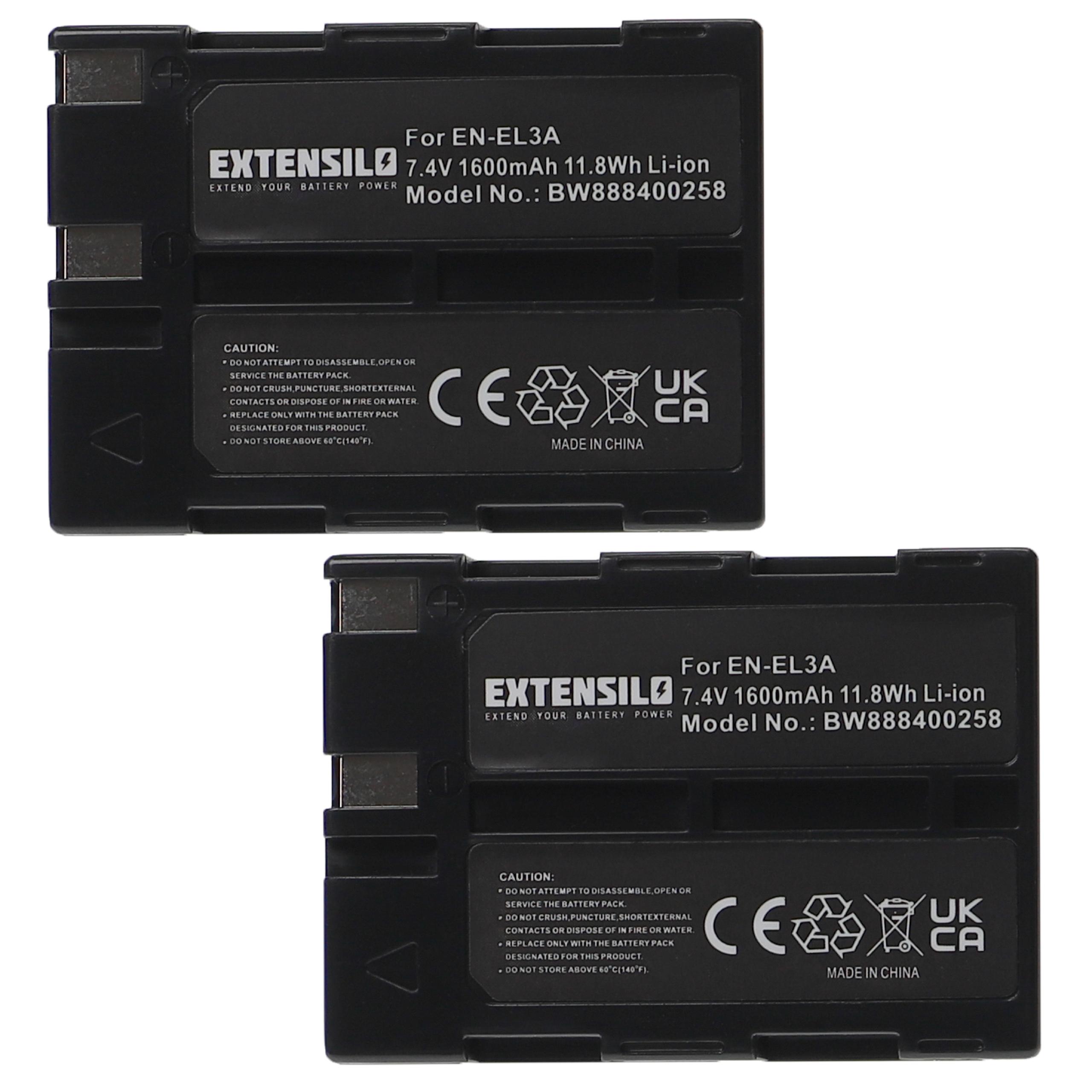 2x Battery replaces Nikon EN-EL3, EN-EL3a - 1600mAh, 7.4V, Li-Ion