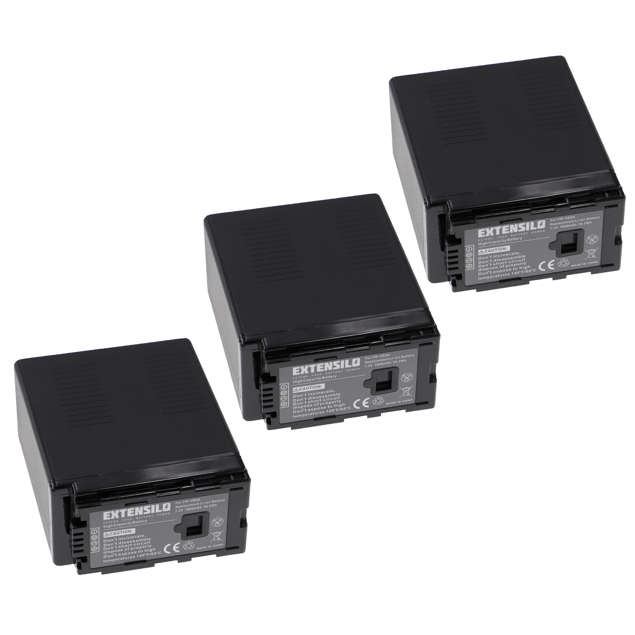3x Battery replaces Panasonic VW-VBG6, VW-VBG6PPK, VW-VBG6-K, VW-VBG6GK - 7800mAh, 7.2V, Li-Ion