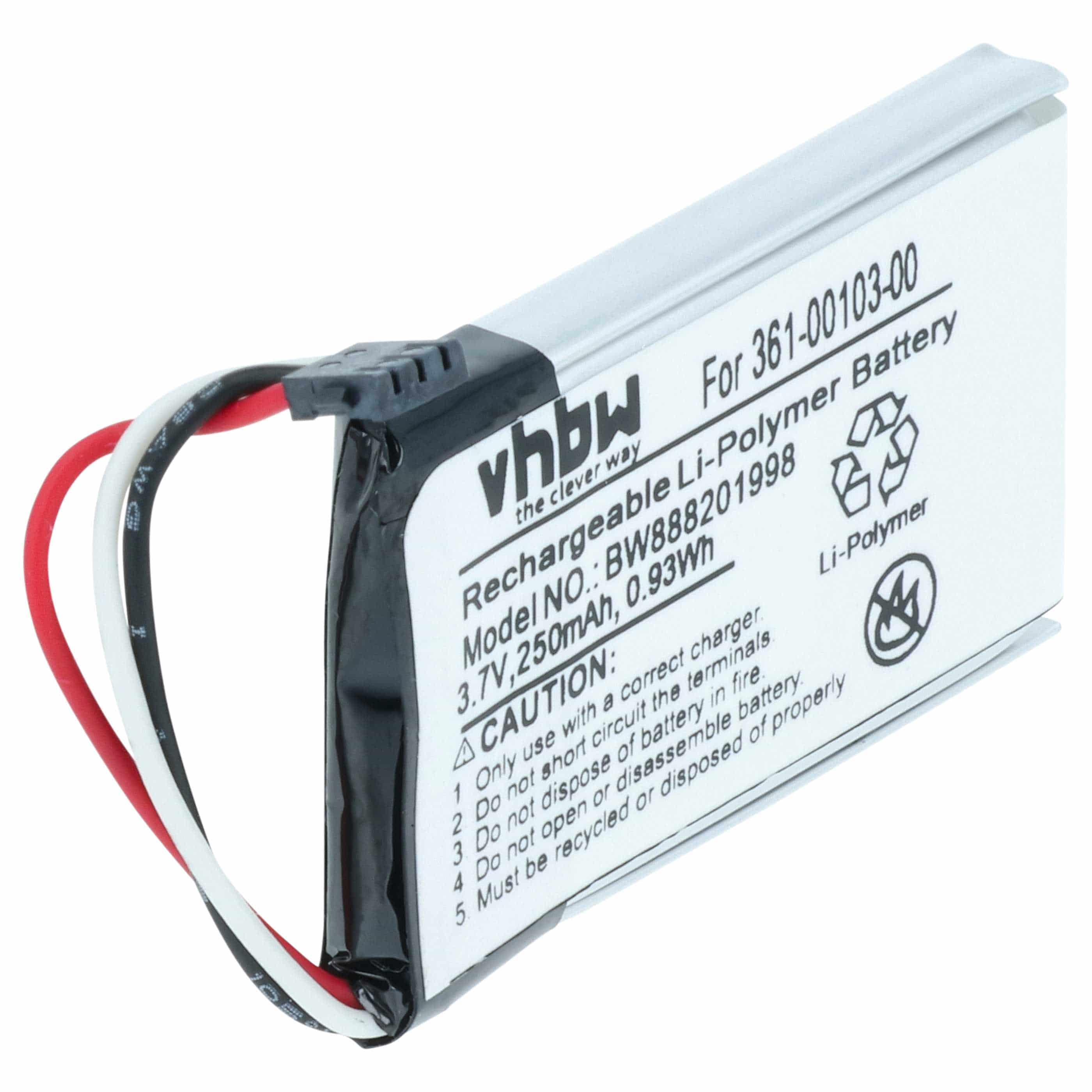 Battery replaces Garmin 361-00103-00 - 250mAh, 3.7V, Li-polymer