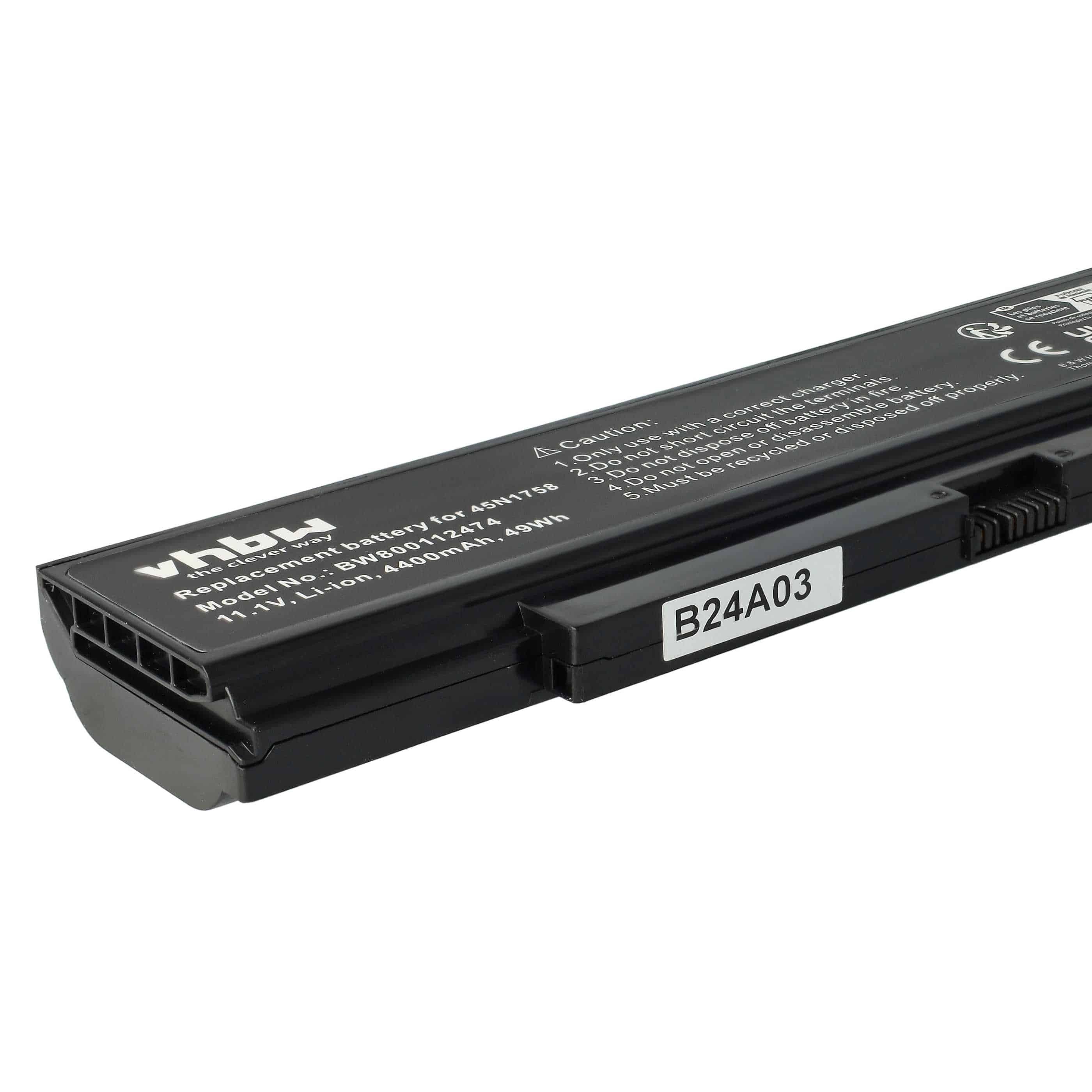 Notebook-Akku als Ersatz für Lenovo 45N1761, 45N1760, 45N1759, 45N1758 - 4400mAh 10,8V Li-Ion, schwarz