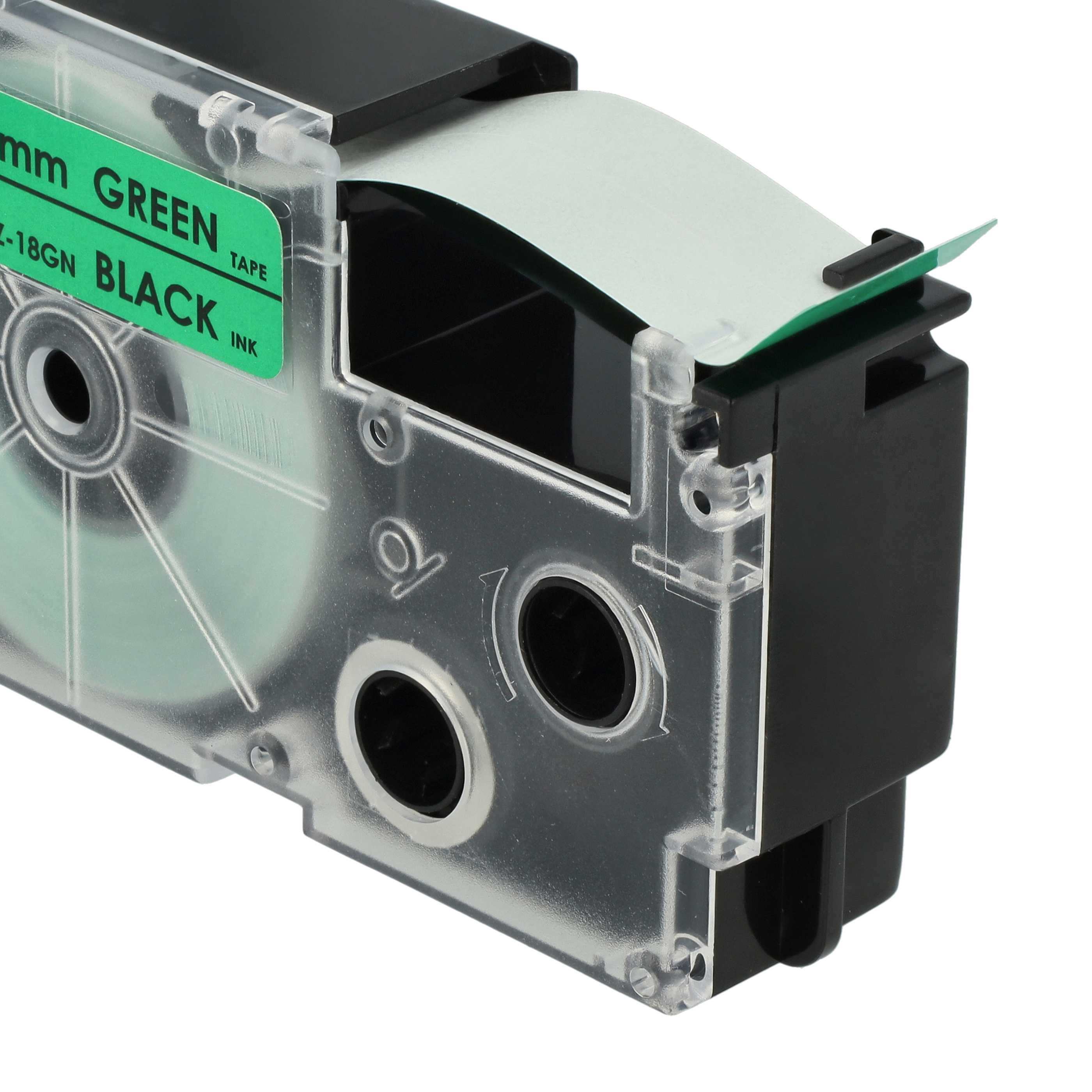 Label Tape as Replacement for Casio XR-18GN, XR-18GN1 - 18 mm Black to Green, pet+ RESIN