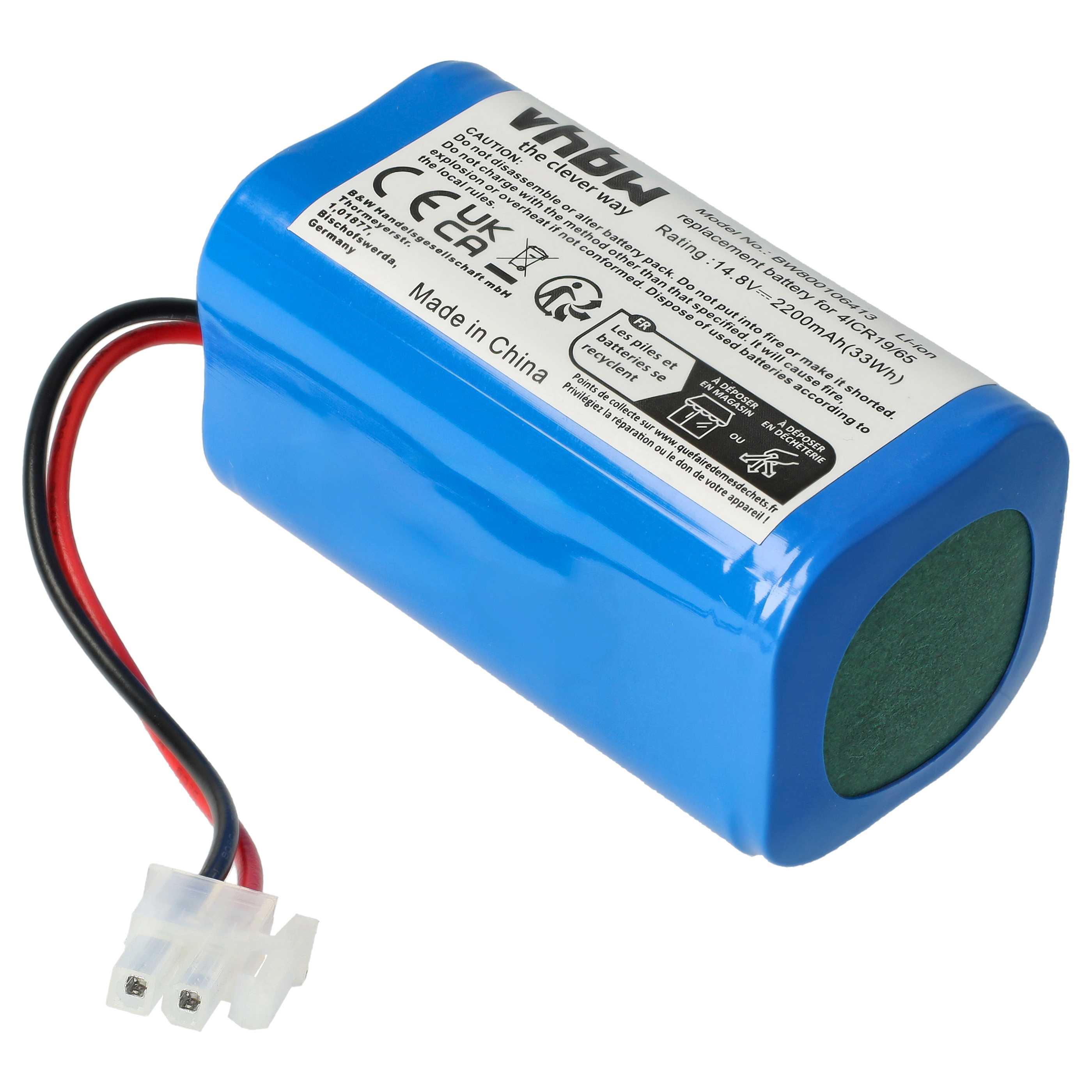 Batterie remplace Ecovacs 4ICR19/65, INR18650-M26-4S1P, BL7402A pour robot aspirateur - 2200mAh 14,8V Li-ion