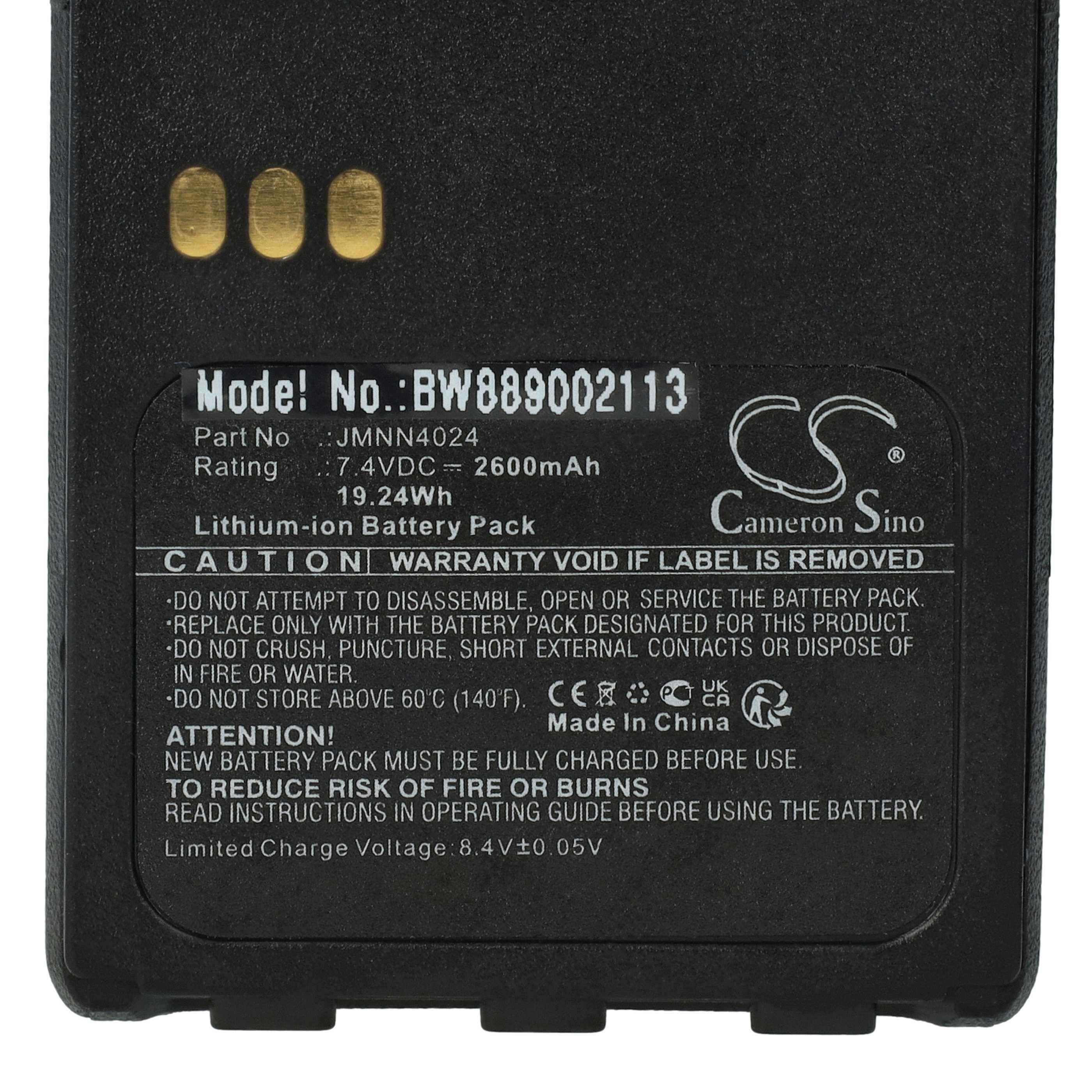 Akku als Ersatz für Motorola JMNN4024, JMNN4023BR, JMNN4023 für Funkgerät - 2600mAh 7,2V Li-Ion+ Gürtelclip