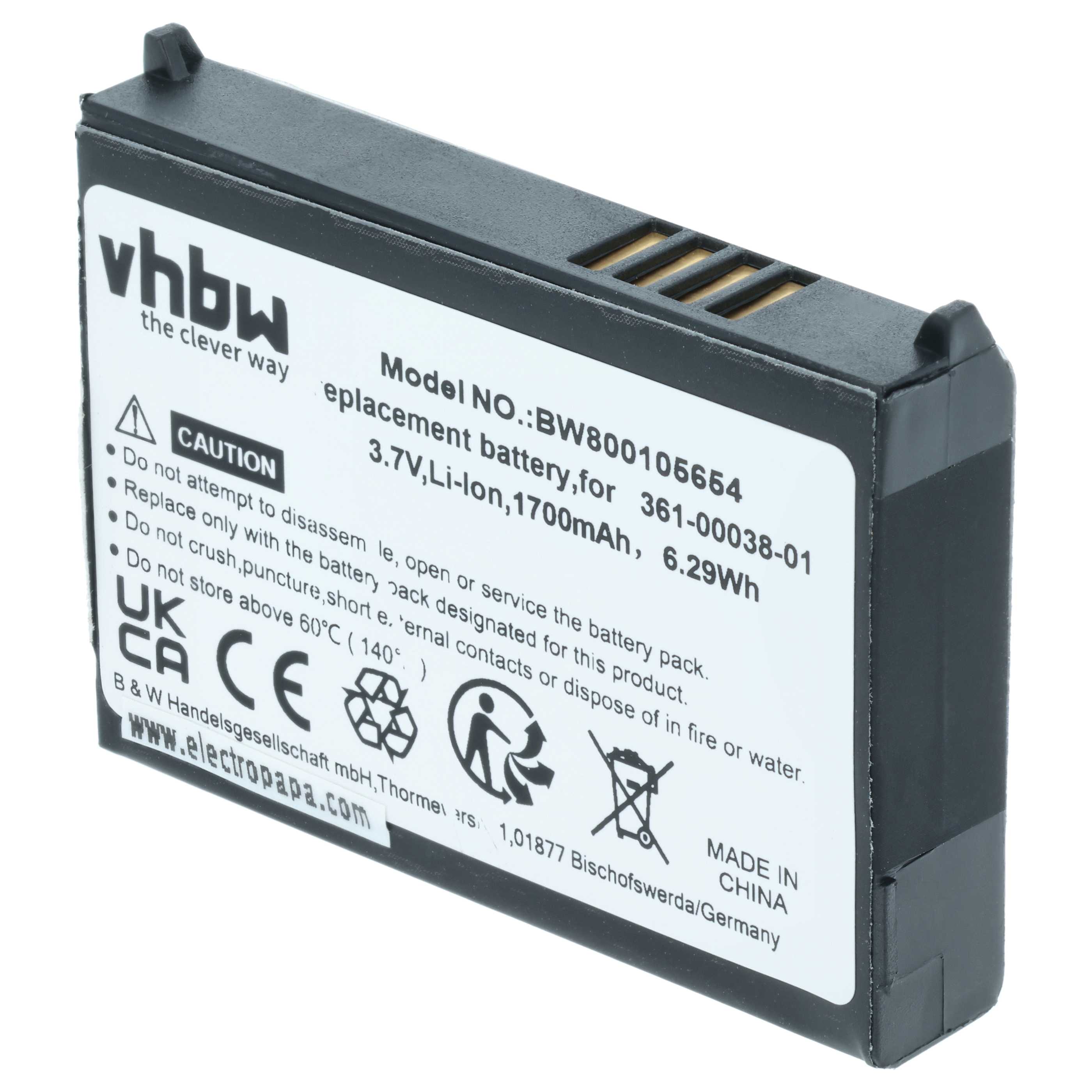 Akumulator do nawigacji GPS zamiennik Garmin 361-00038-01, 010-11143-00 - 1700 mAh 3,7 V Li-Ion