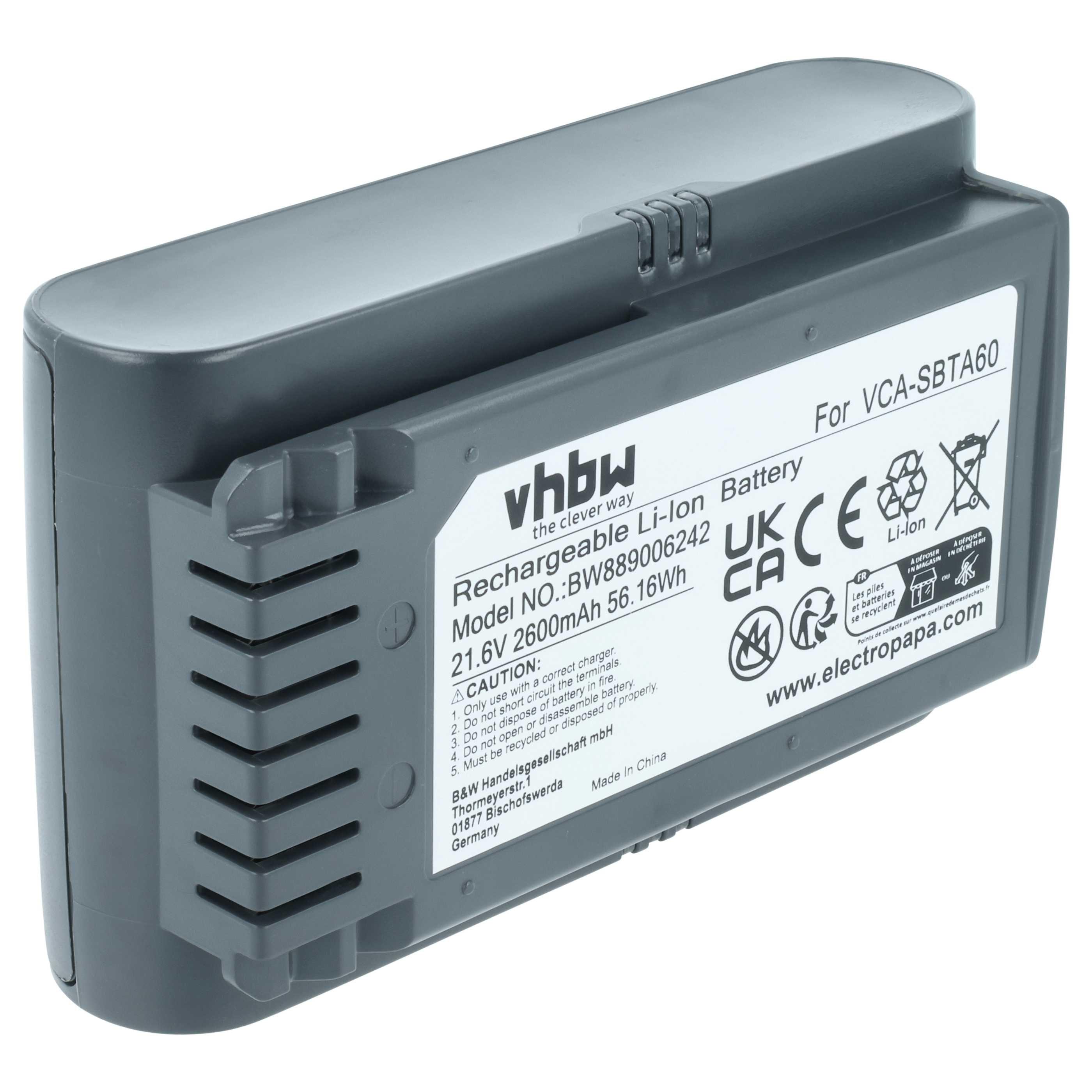 Batteria sostituisce Samsung 8806092219397, VCA-SBTA60 per aspirapolvere - 2,6Ah 21,6V Li-Ion