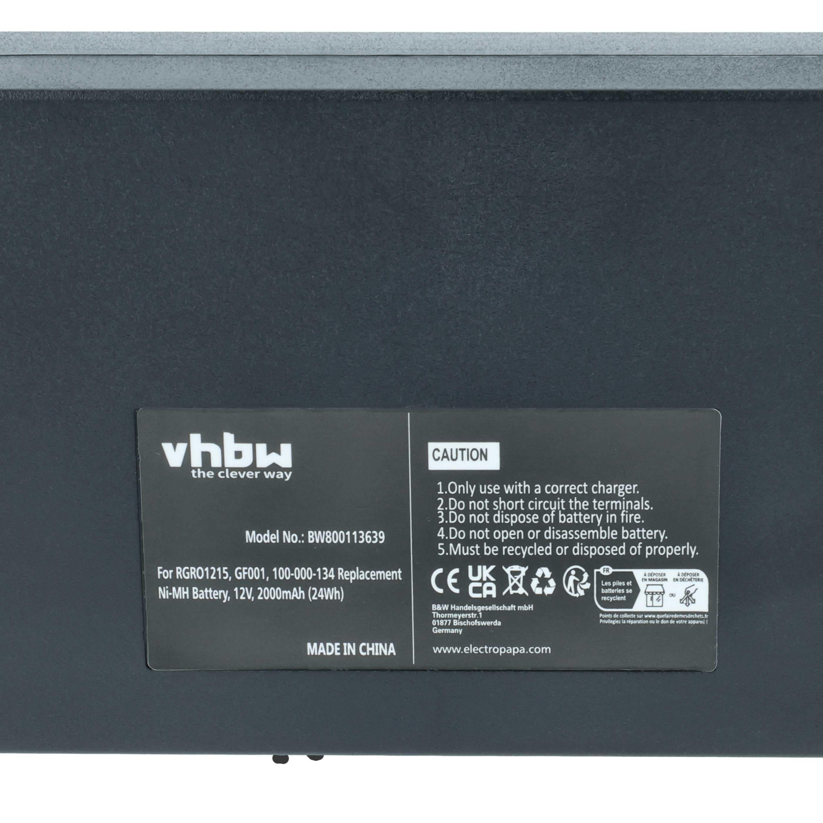 Batterie (5 pièces) remplace Gross Funk RGRO1215, 738010957, GF001, 100-000-134 - 2000mAh 12V NiMH