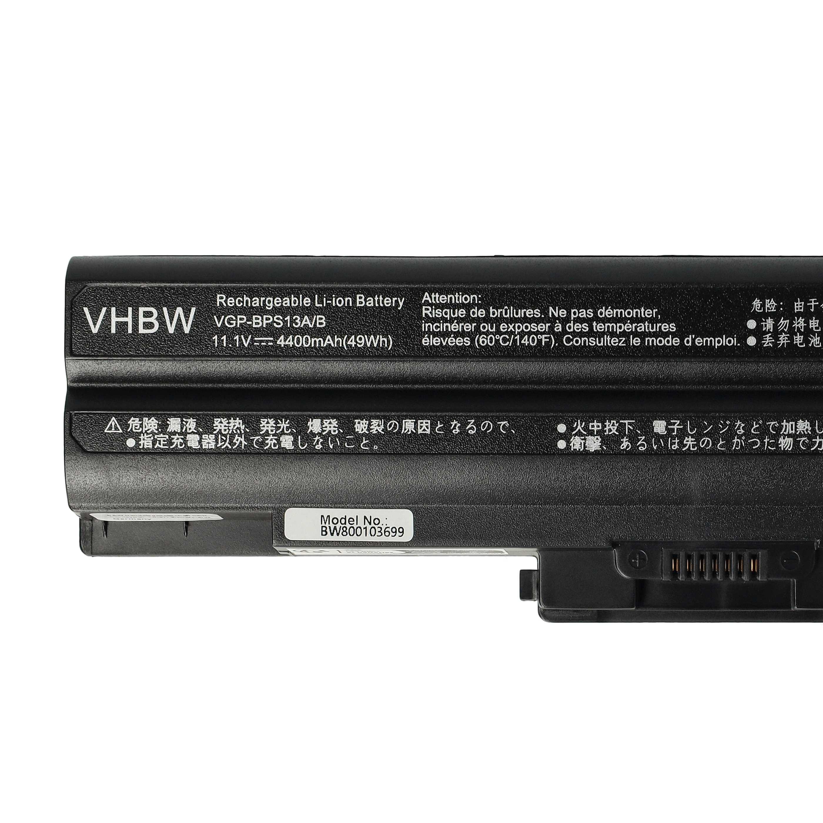 Batterie remplace Sony VGP-BPS13, VGP-BPL21, VGP-BPL13 pour ordinateur portable - 4400mAh 11,1V Li-ion, noir